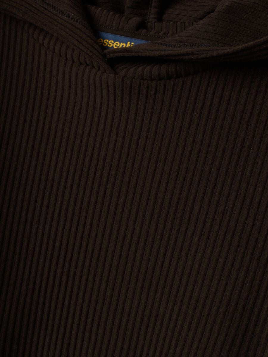 Brown ribbed stretch viscose hoodie, regular fit_1