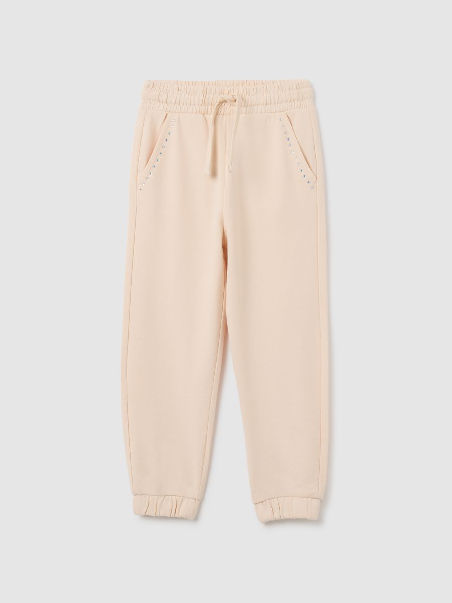 Girls' pure cotton beige regular fit trousers_0