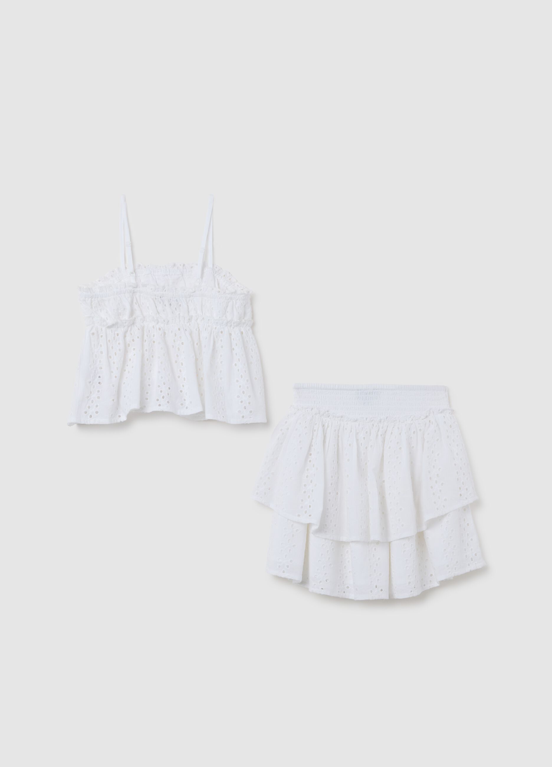 Girls' white pure cotton top and skirt set with regular fit