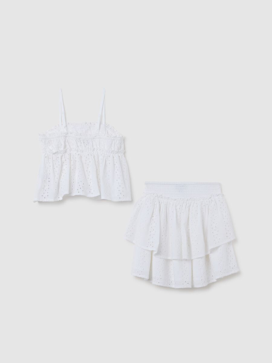 Completo top e gonna da ragazza in puro cotone bianco regular fit _4