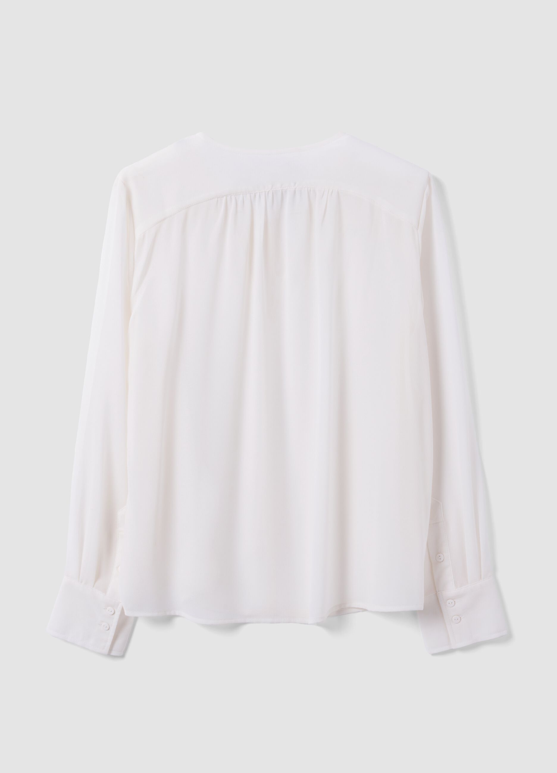 White regular-fit blouse with V-neck and tie detail