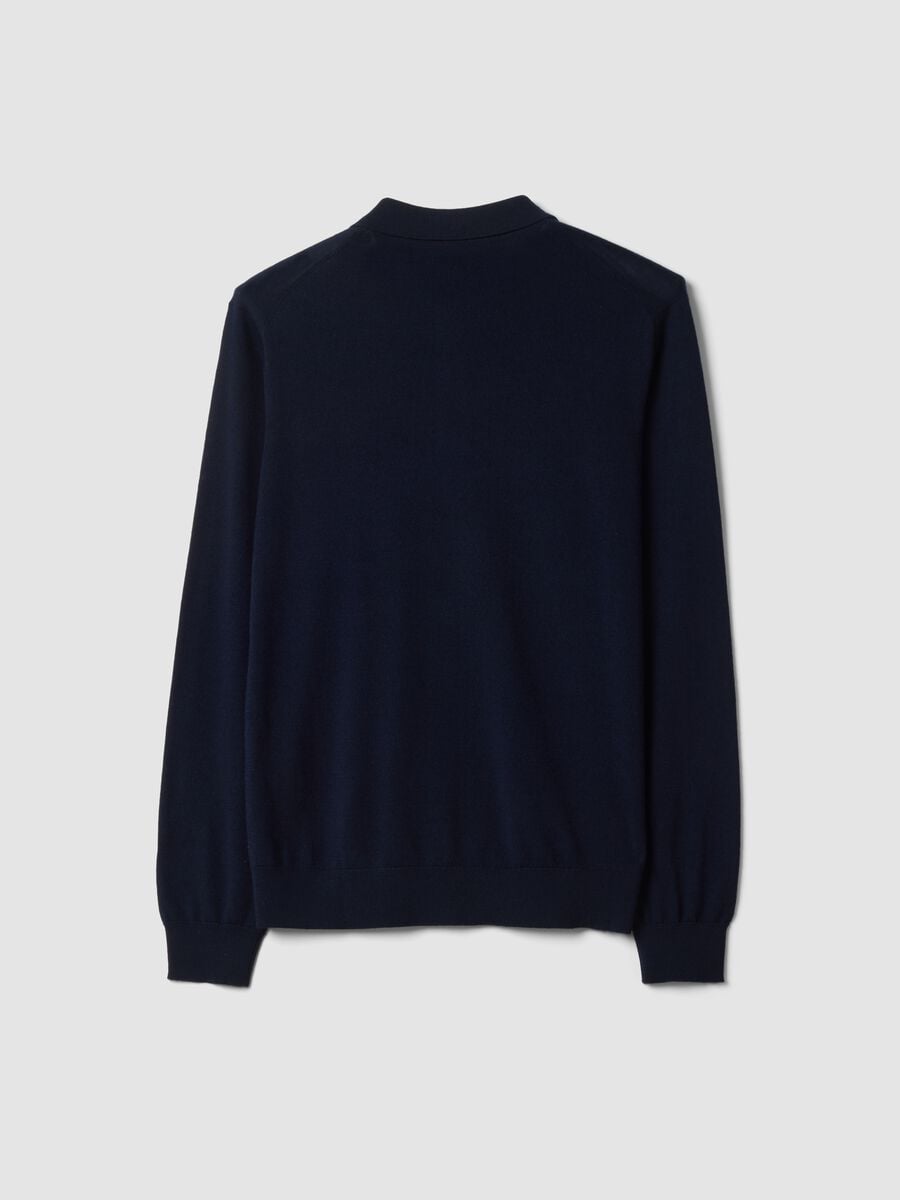 Maglia polo blu in pura lana merino con colletto polo_2