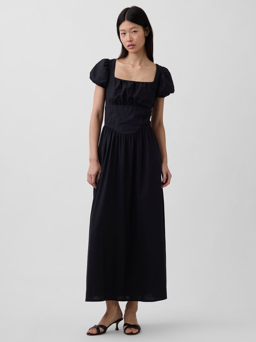 Long linen-blend dress_0