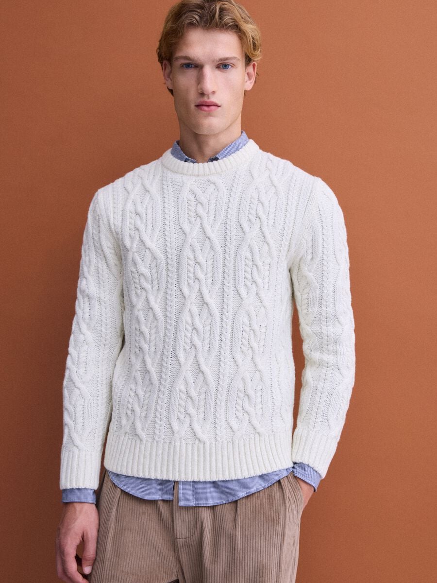 Maglia bianca in misto lana jacquard regular fit_1