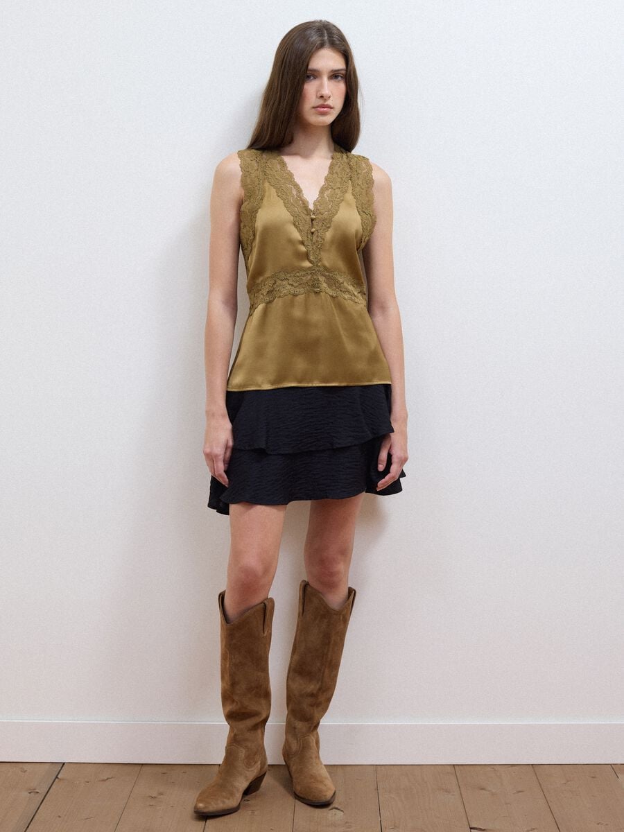 Brown viscose-blend lace top_2