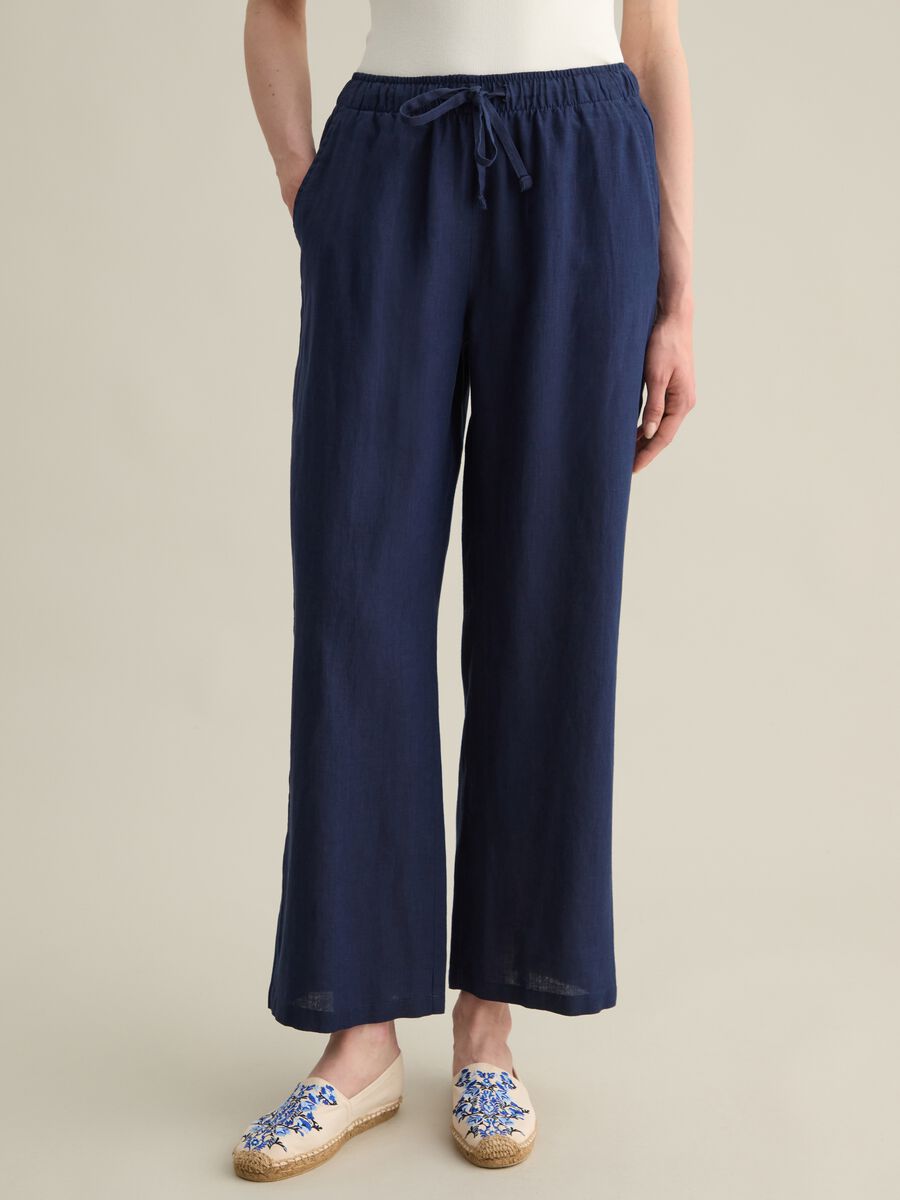 Piombo Blue Linen Trousers_1
