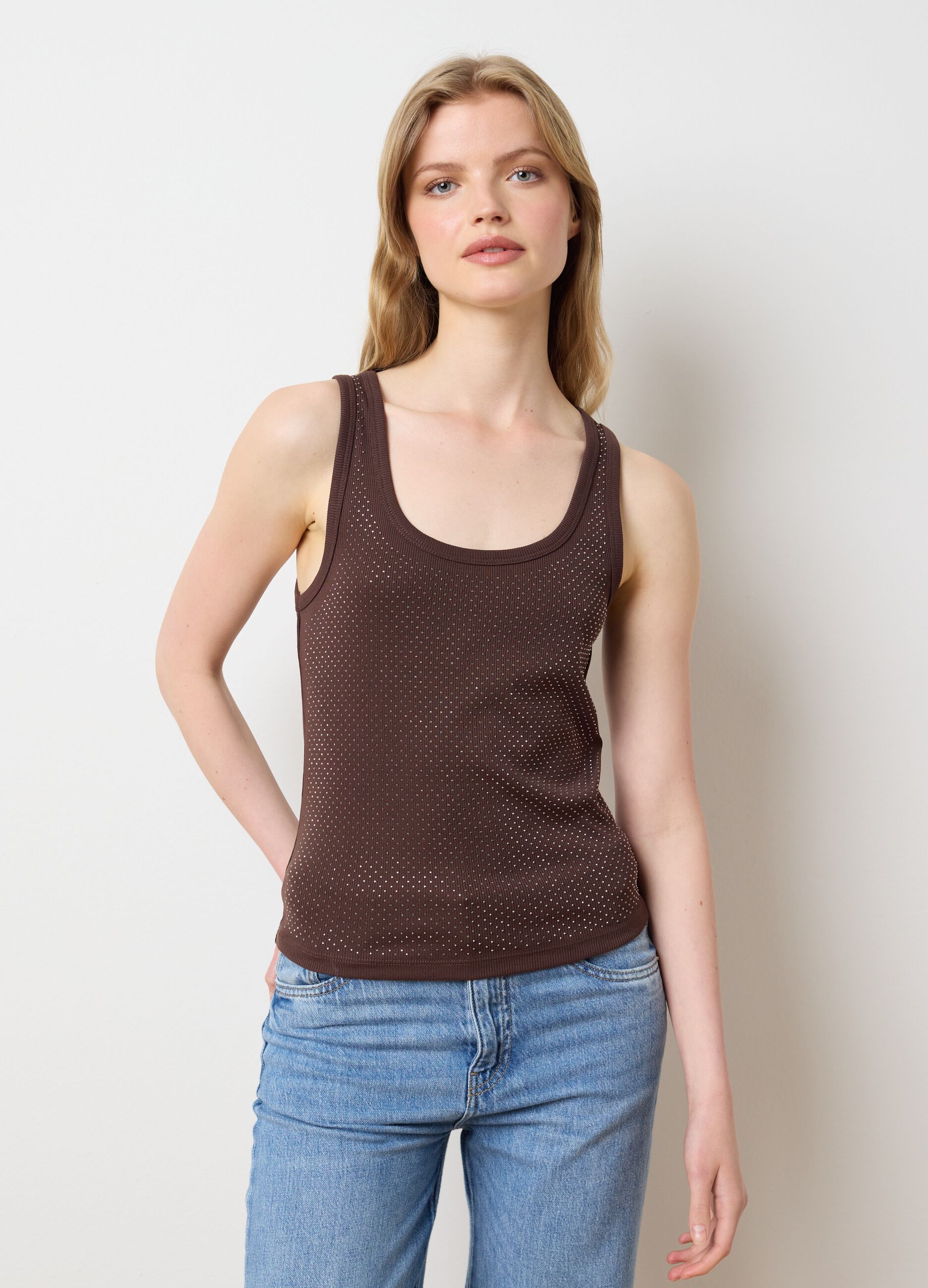 Women's Beige Mix Fitted Vest