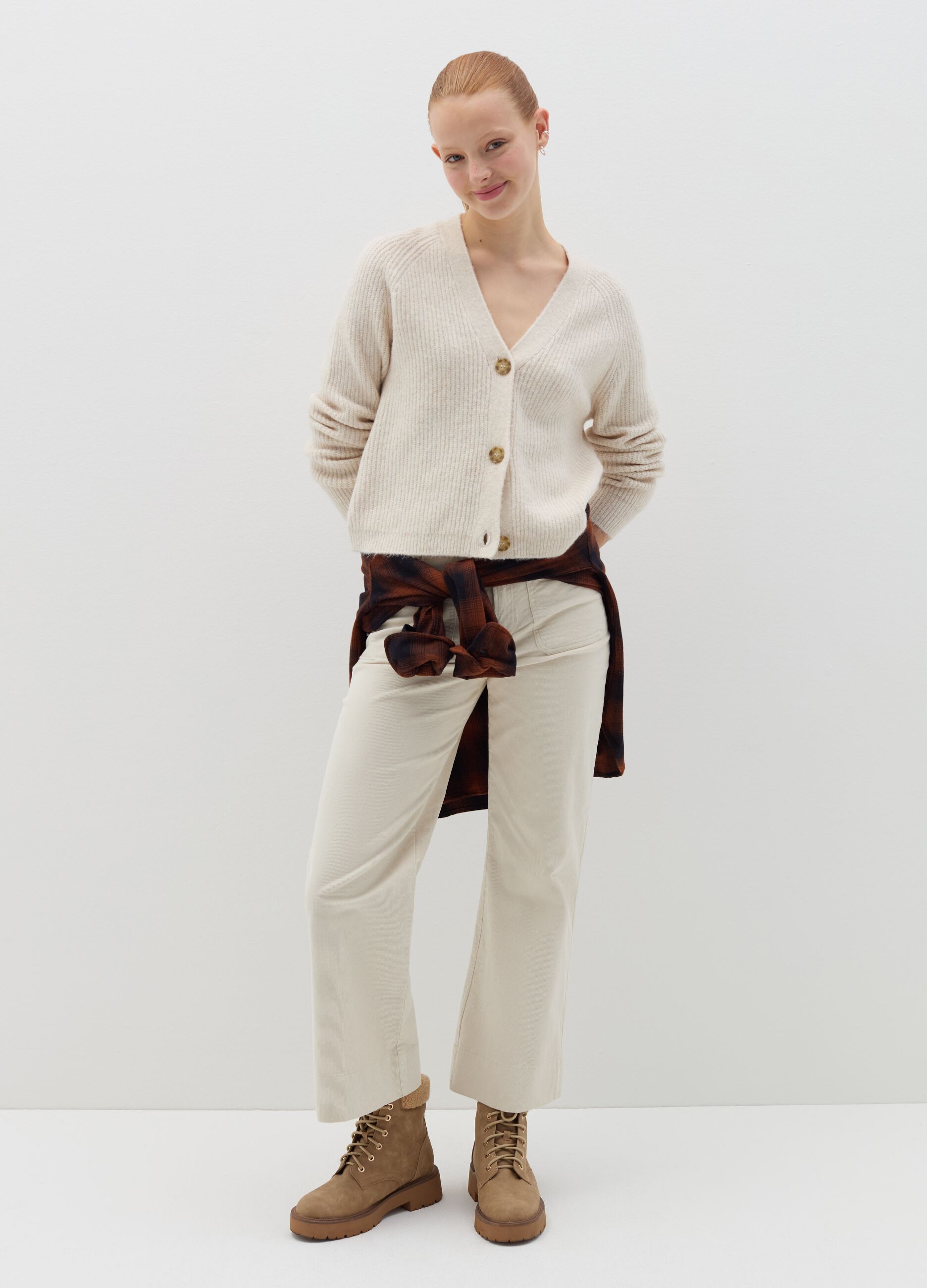Flare-fit crop trousers in corduroy
