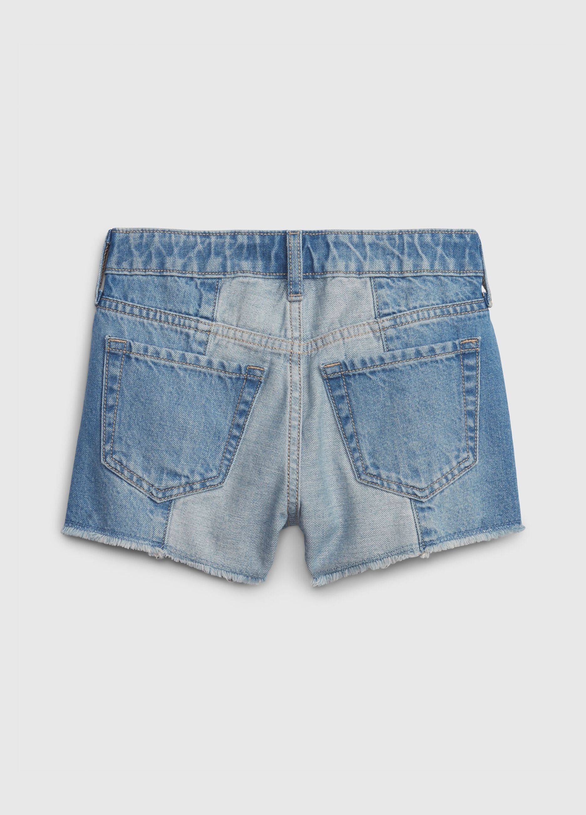 Shorts in denim bicolore vita alta_1