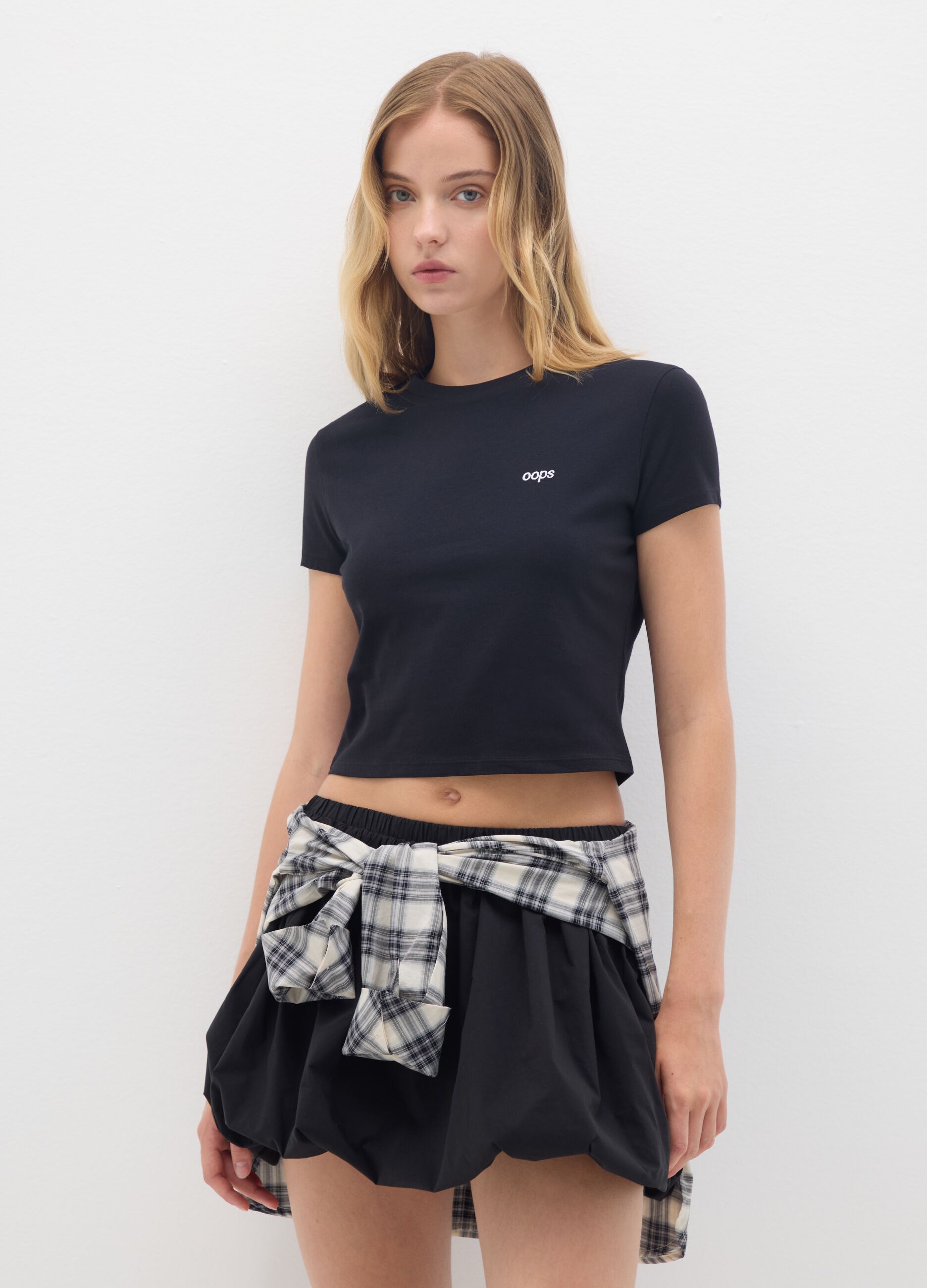 Women's black pure cotton T-shirt