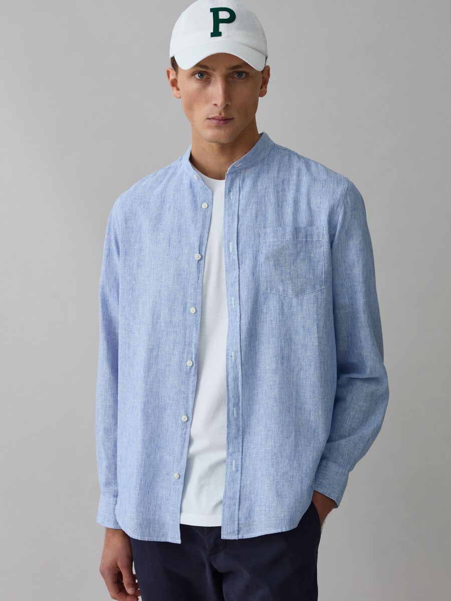 Iridescent-effect cotton and linen shirt_1