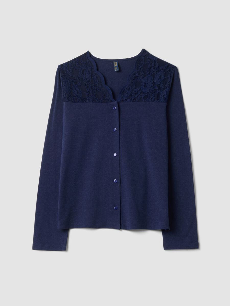 Maglia pigiama blu con scollo a V in cotone, lyocell e lana elasticizzata_4
