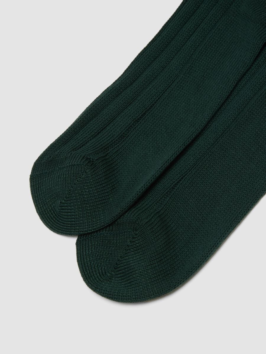 Green long ribbed socks in pure cotton_1