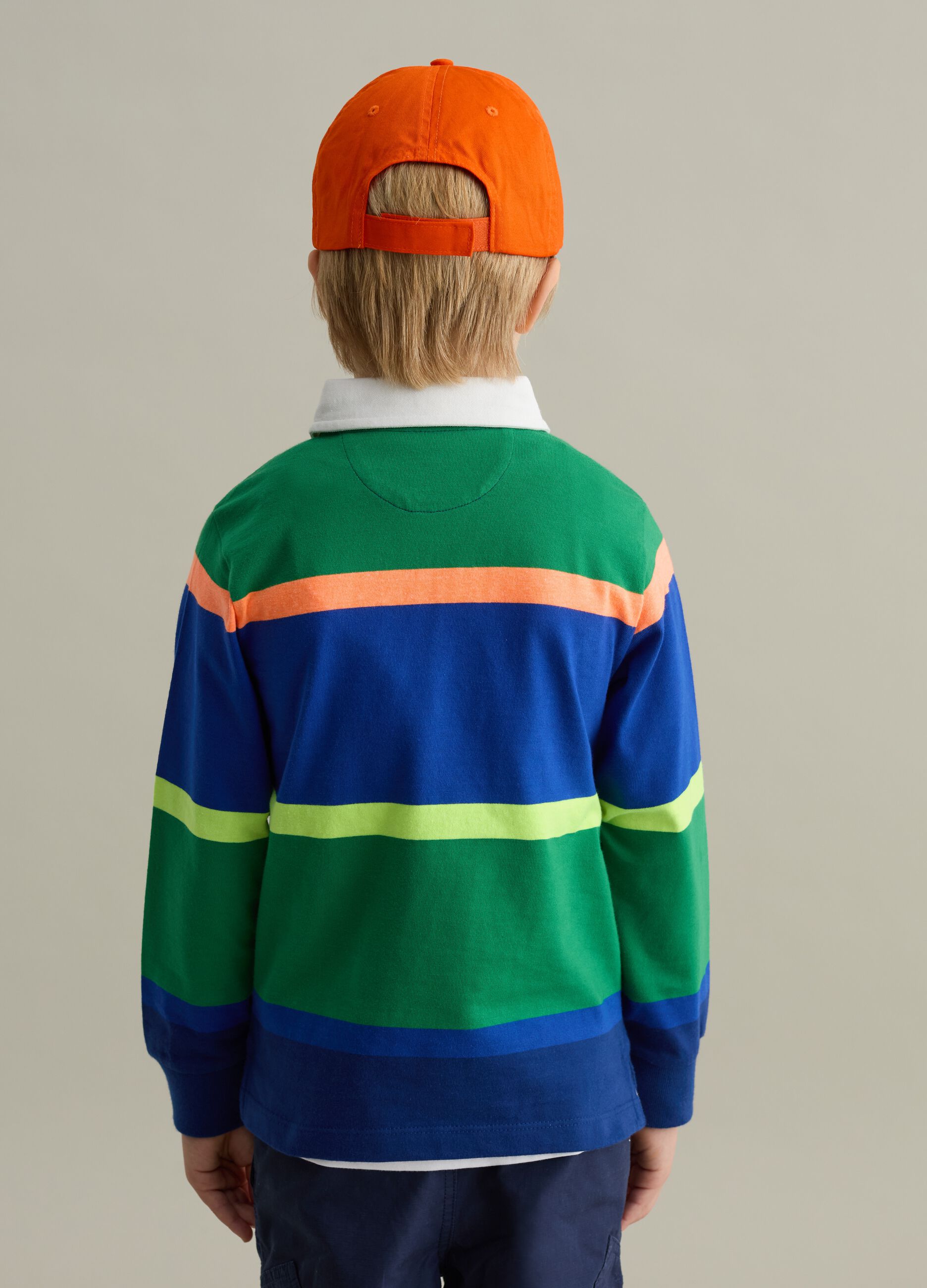 Long-sleeved polo shirt with striped pattern
