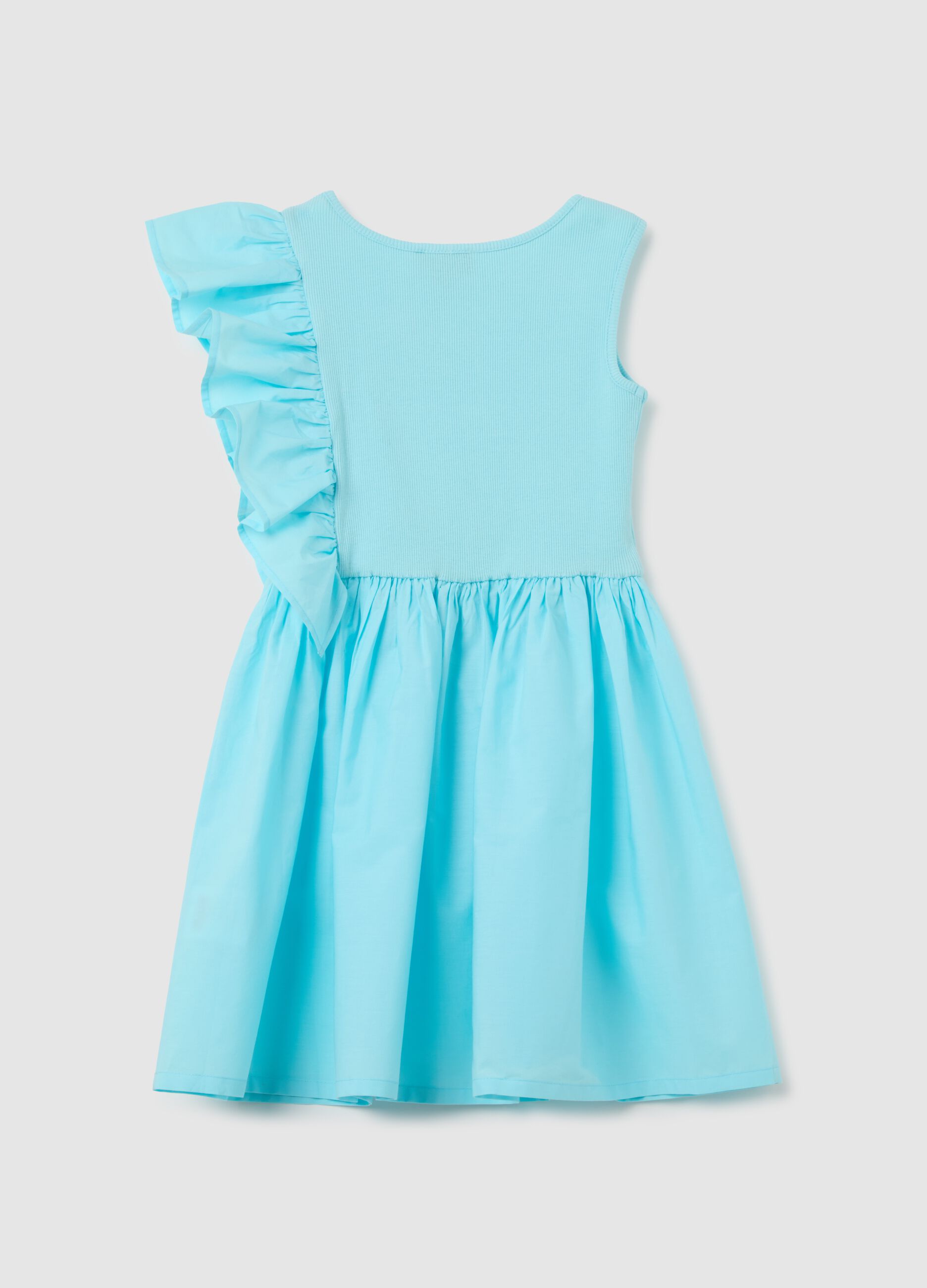 Abito da bambina in cotone azzurro regular fit con balza