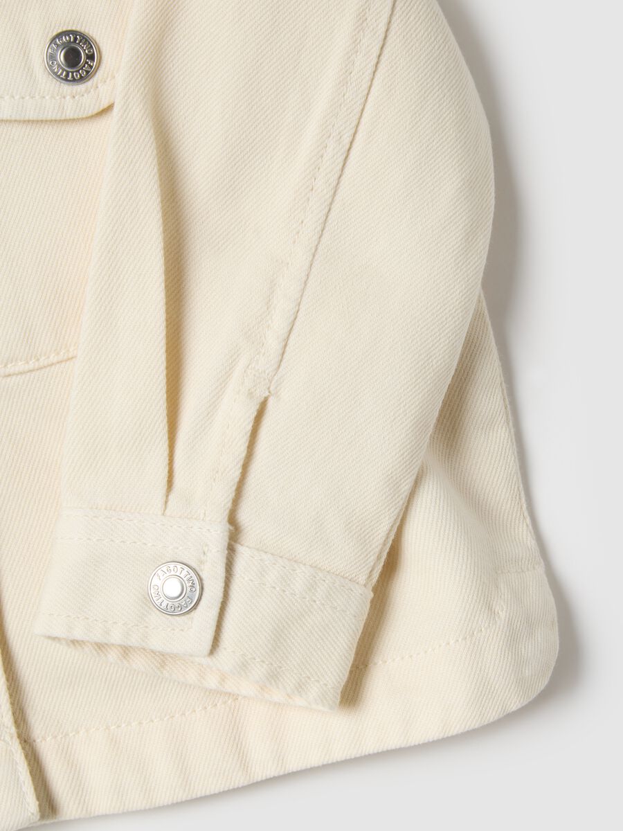 Girls' beige pure cotton jacket regular fit with embroidery_2