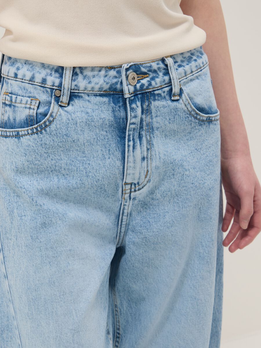 Regular fit light blue cotton blend denim trousers_3