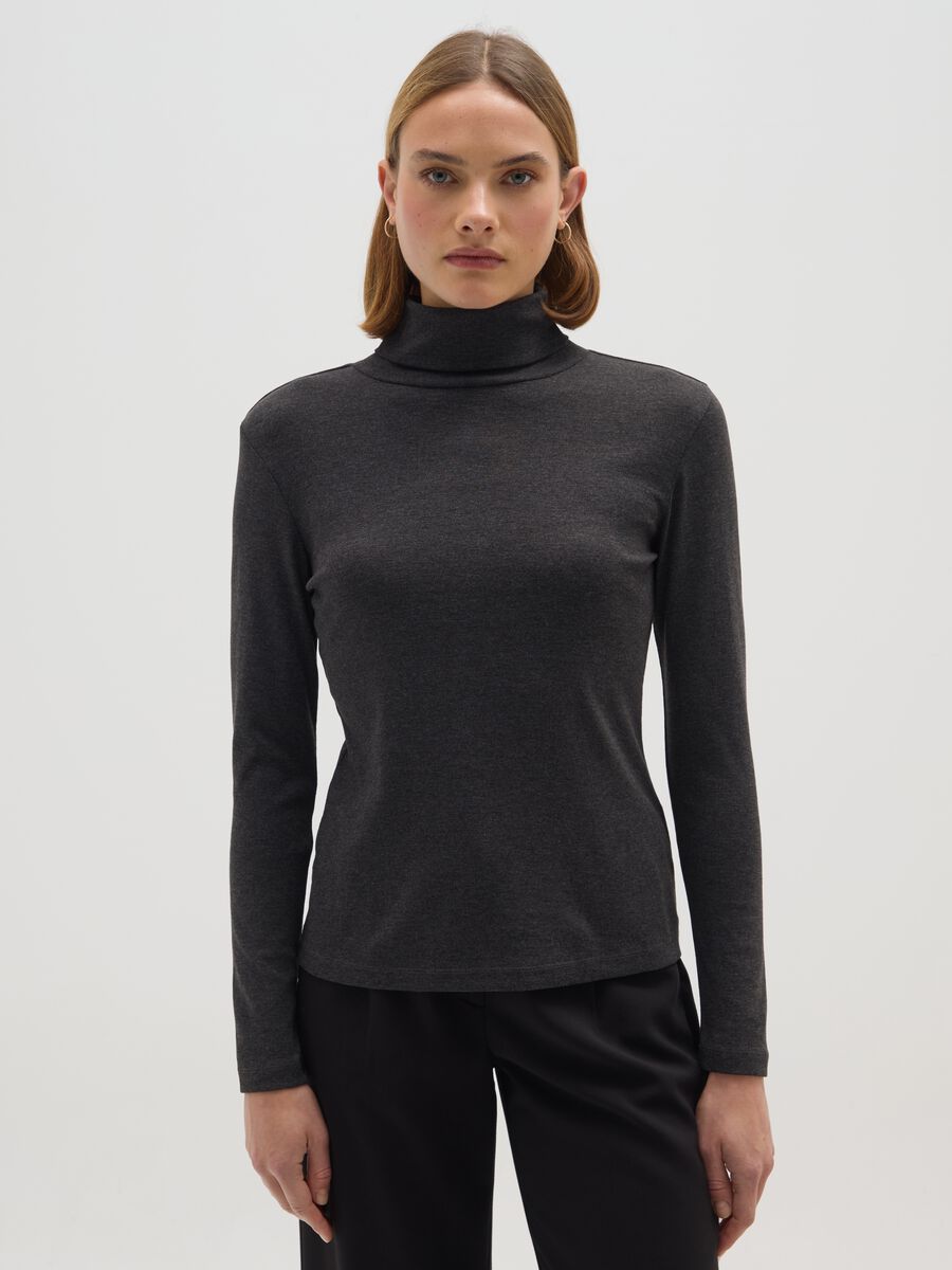 Dolcevita in misto cotone grigia regular fit_0