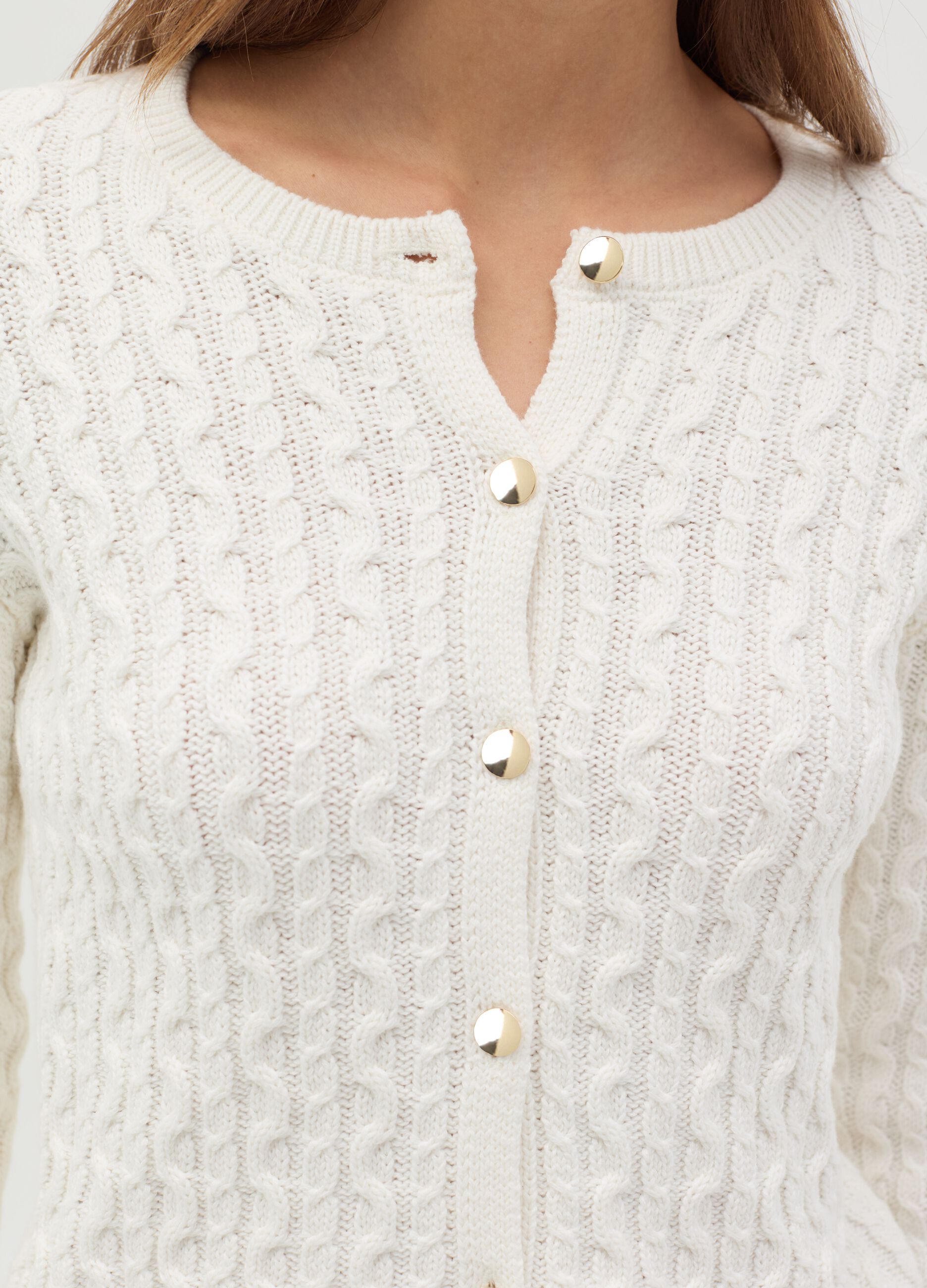 Cable-knit cardigan with golden buttons