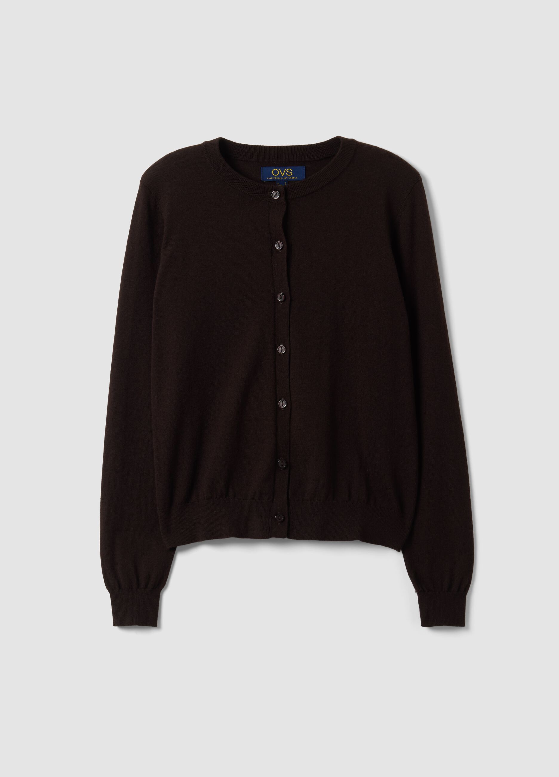 Brown wool-blend crew-neck cardigan