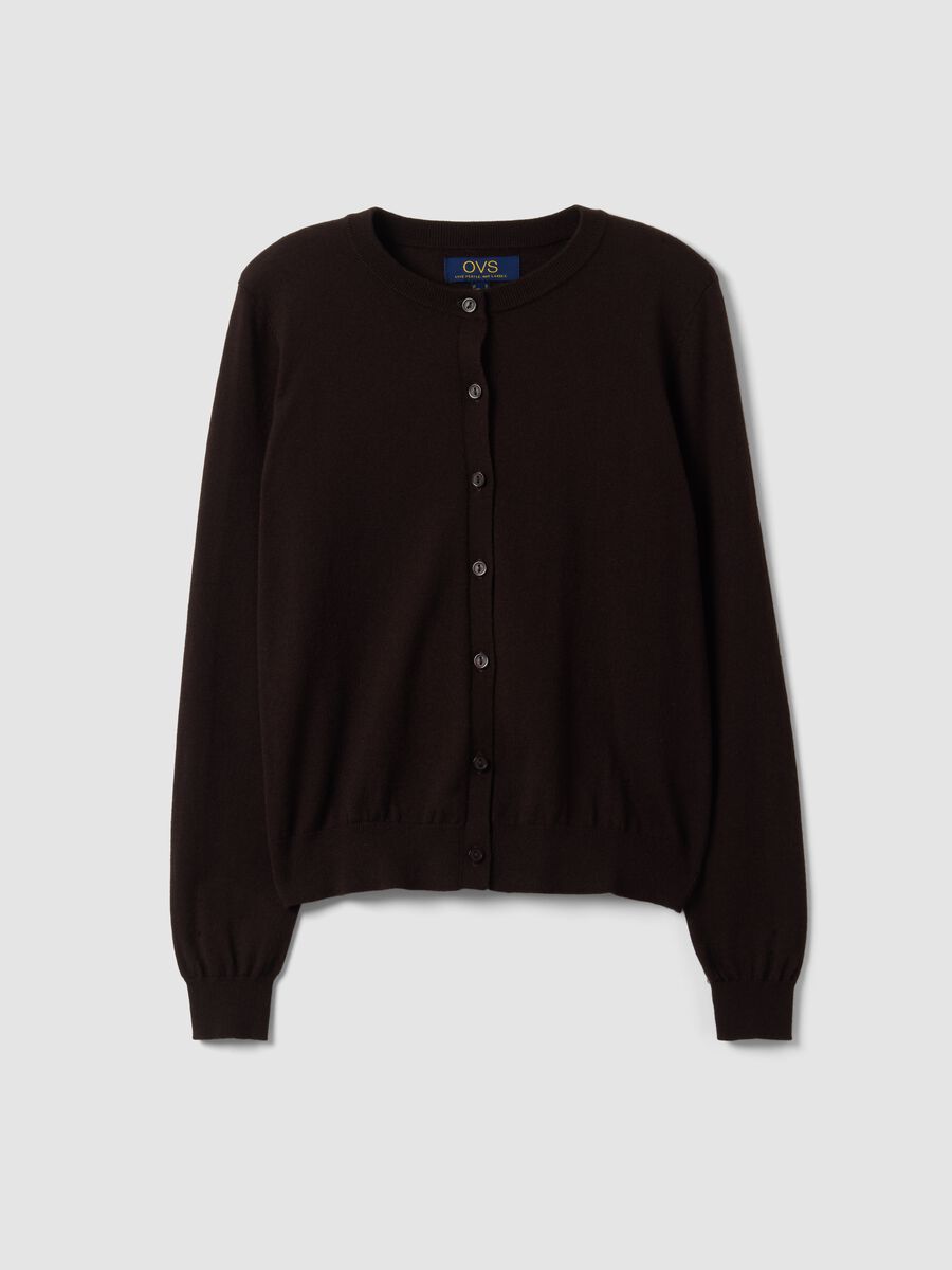 Brown wool-blend crew-neck cardigan_4