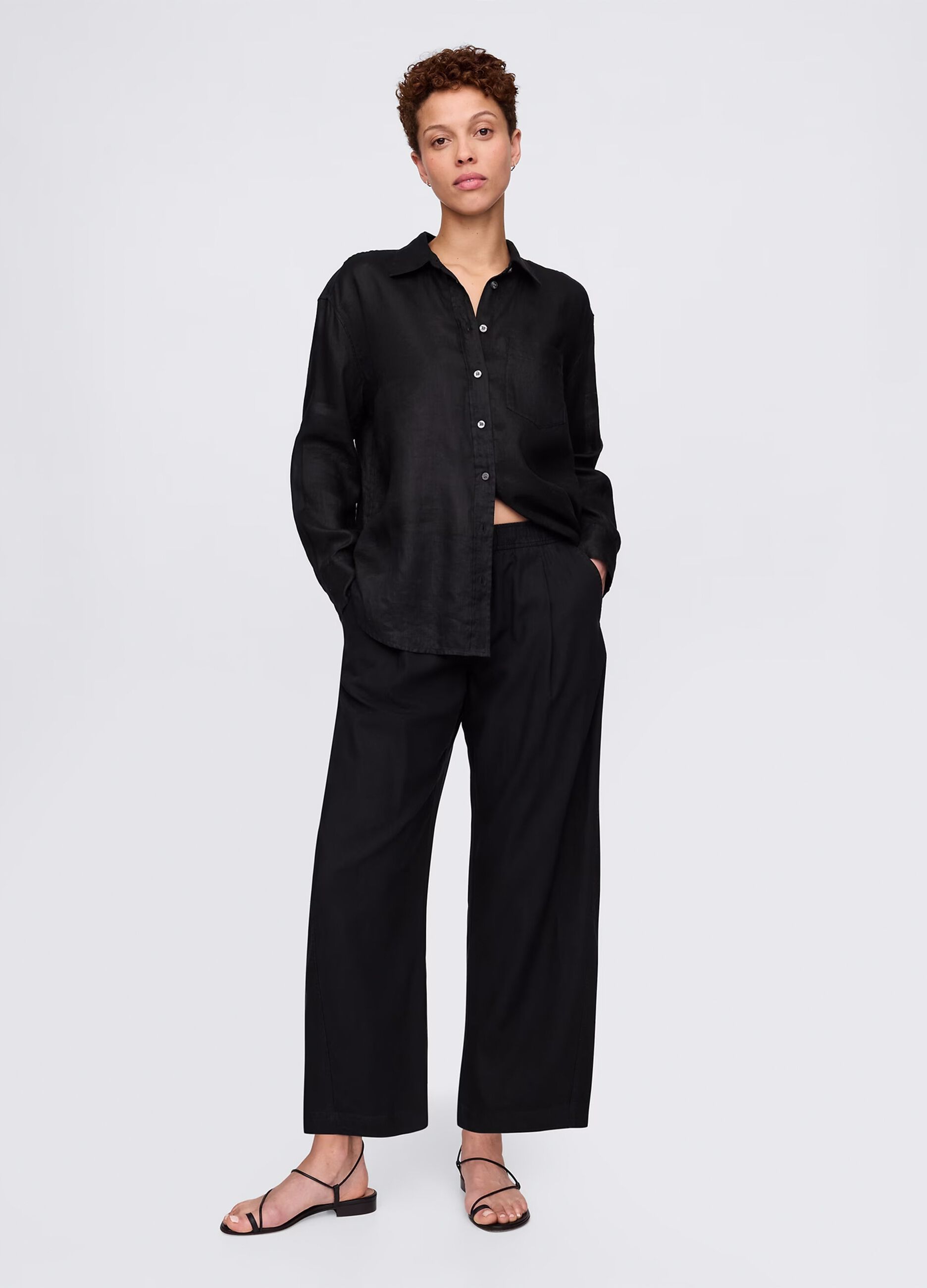 Black wide trousers in linen and viscose