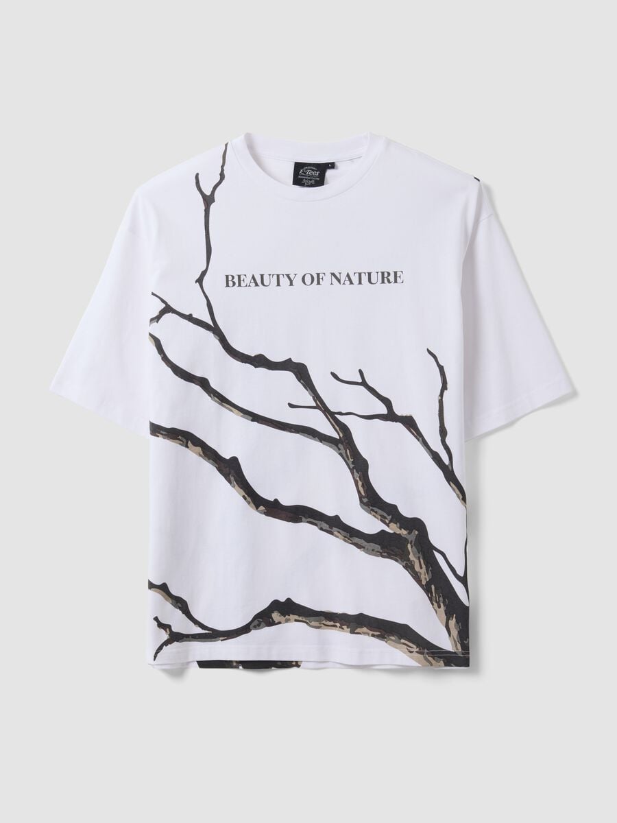 White pure cotton T-shirt with foliage print_4