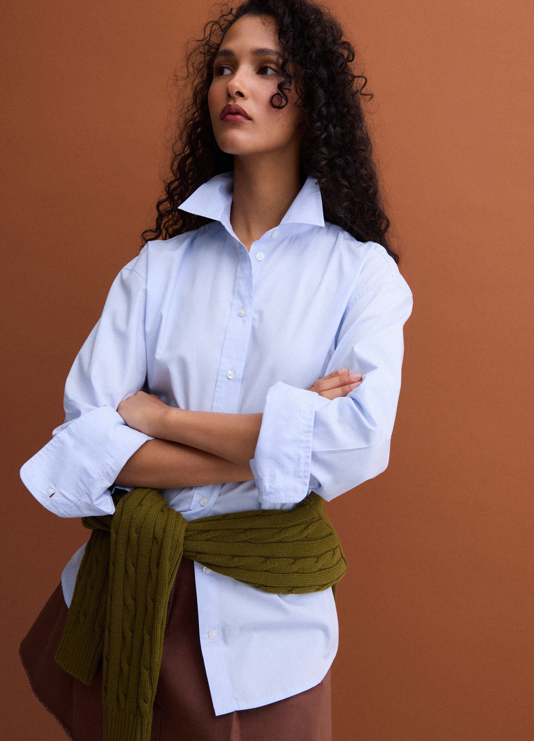 Light blue pure cotton poplin shirt with classic collar, regular fit