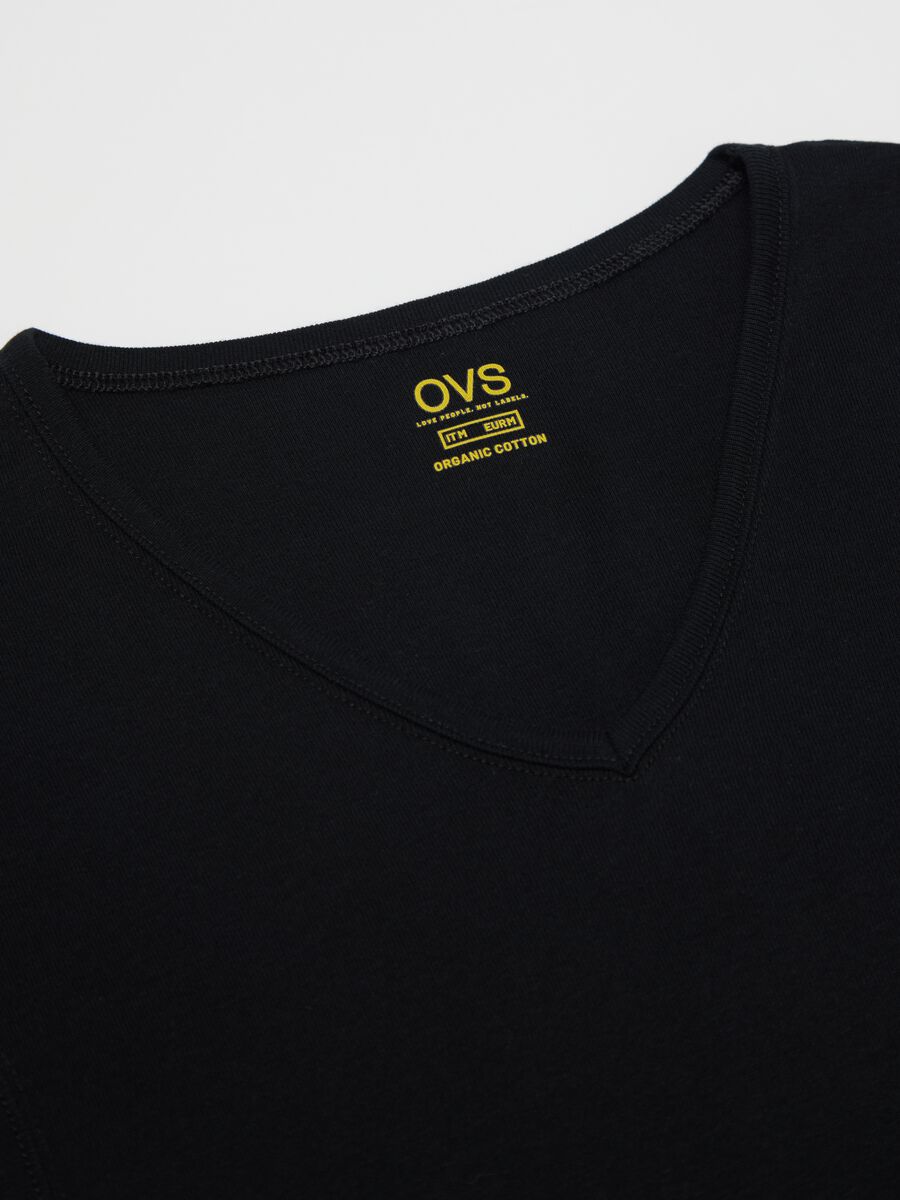 Black cotton dress with V neck_5
