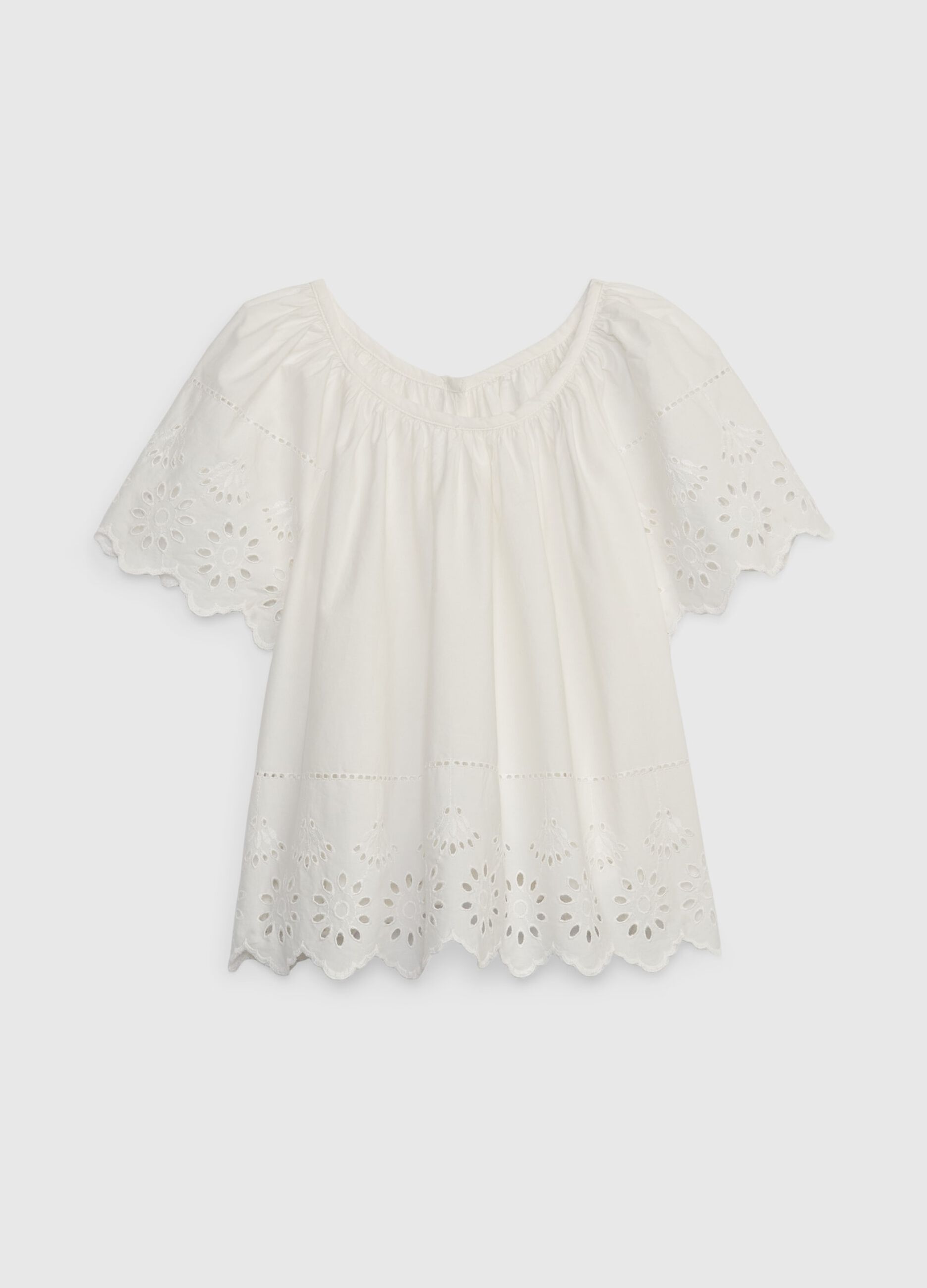 Blouse with broderie anglaise trim