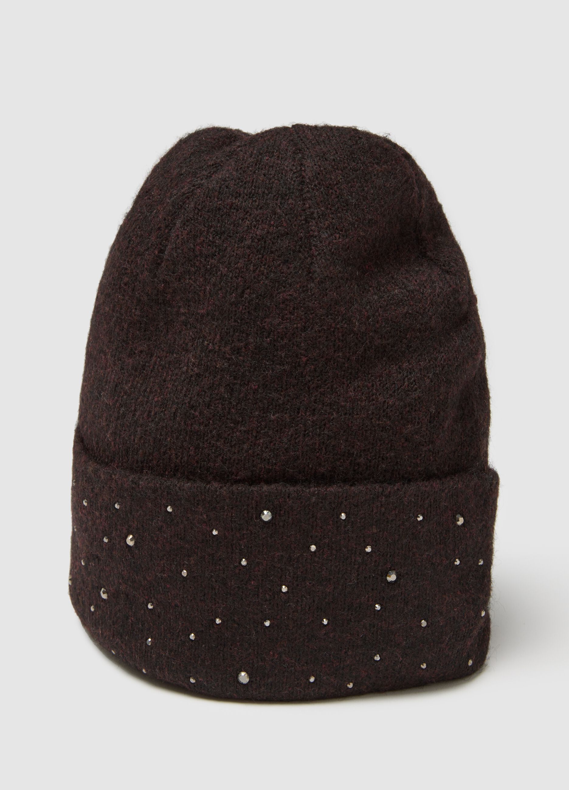 Brown wool blend knitted beanie