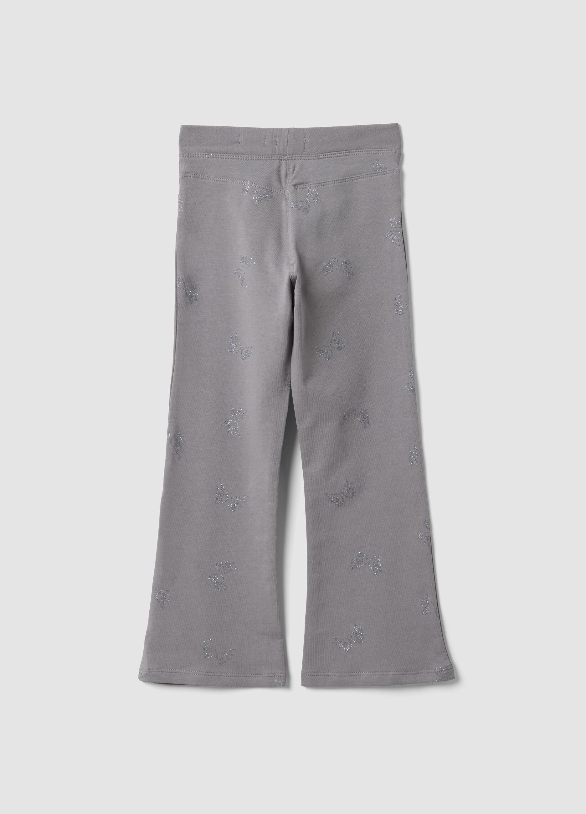 Grey flared treggings in stretch organic cotton with glitter wings