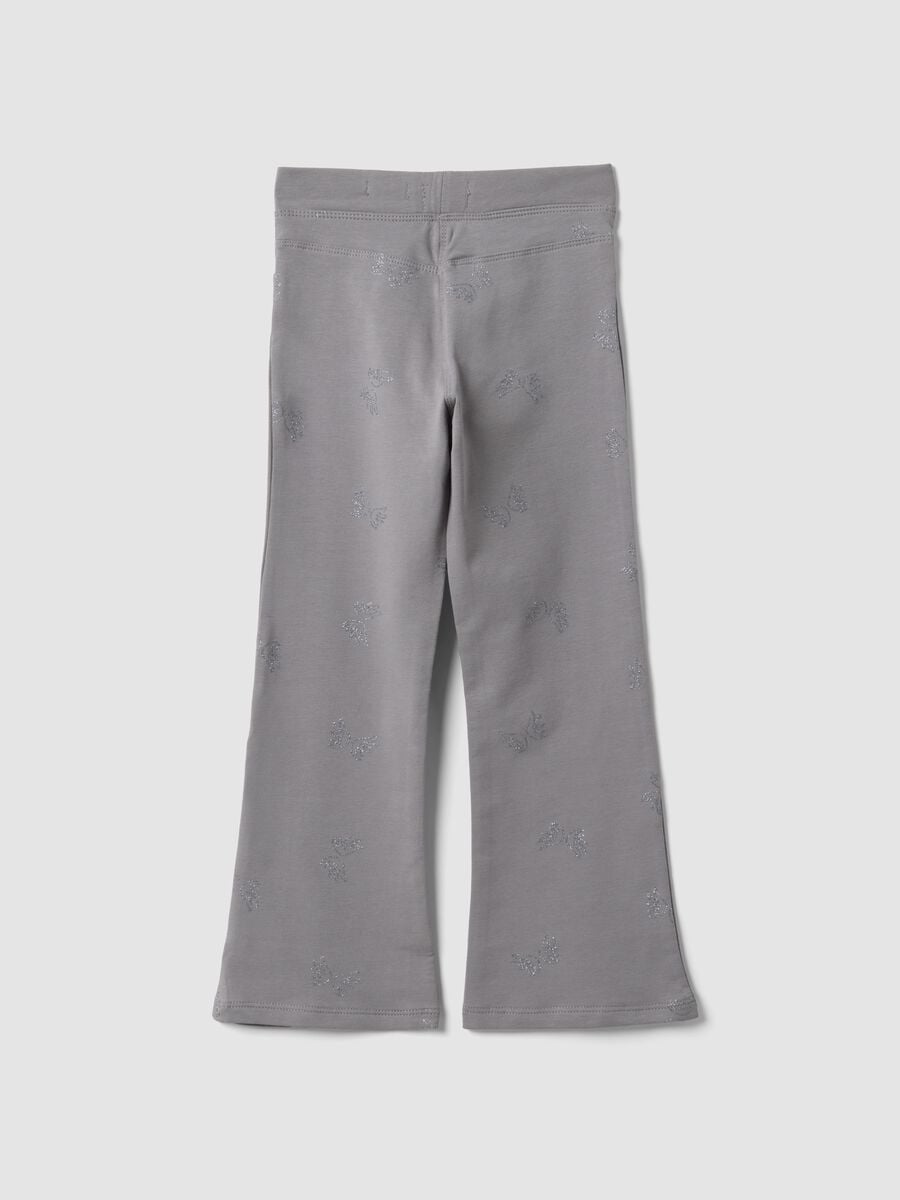 Grey flared treggings in stretch organic cotton with glitter wings_1