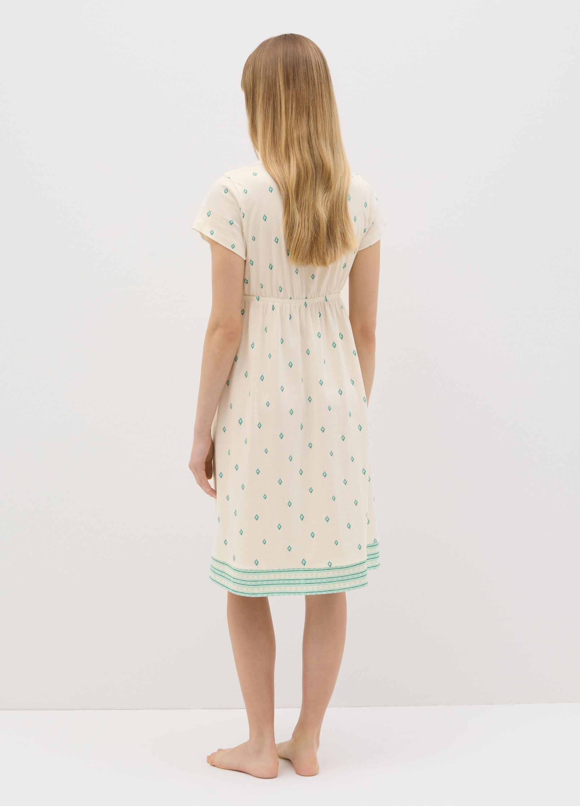 White cotton nightgown with ethnic print