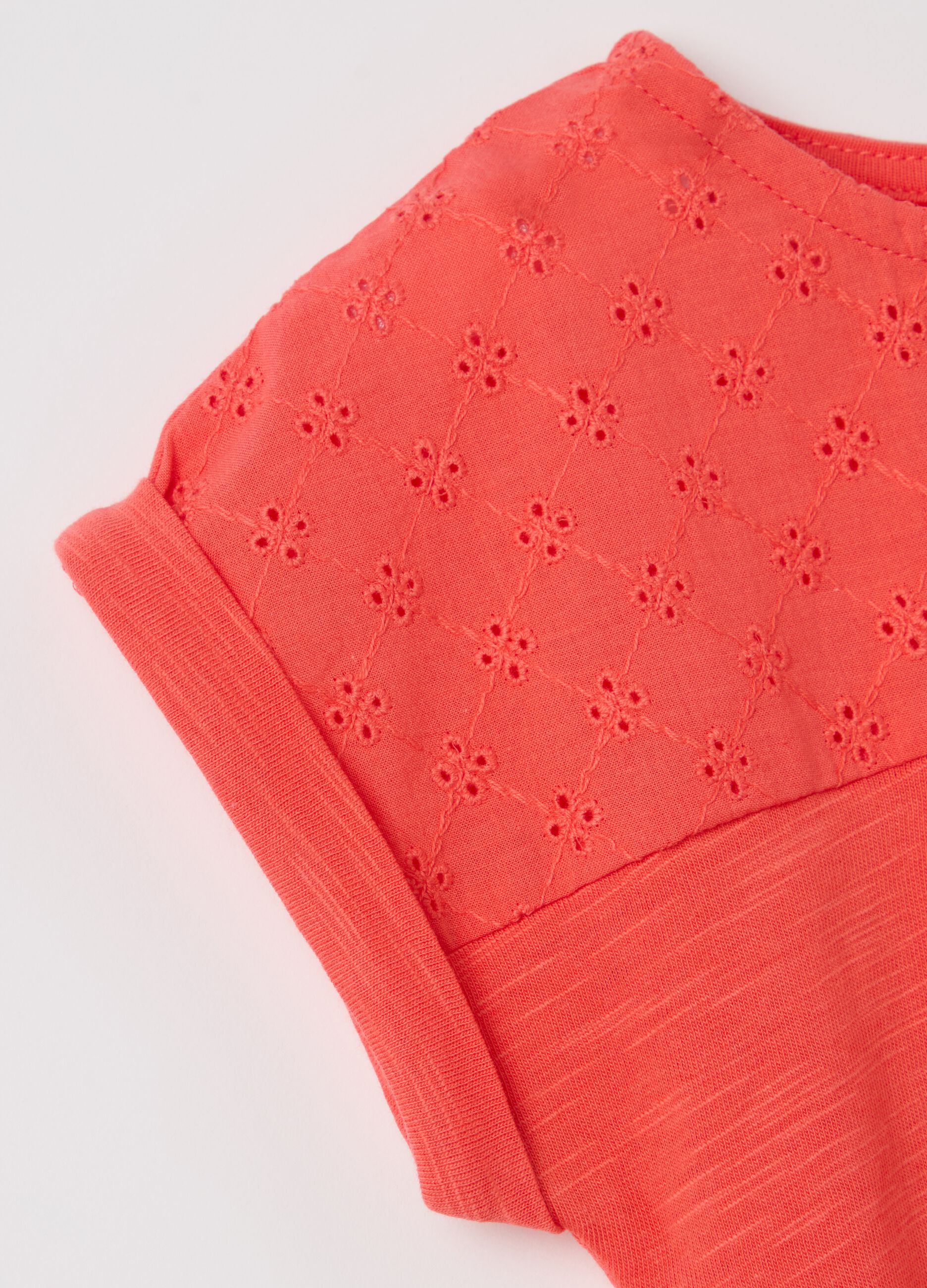 Cotton T-shirt with broderie anglaise insert