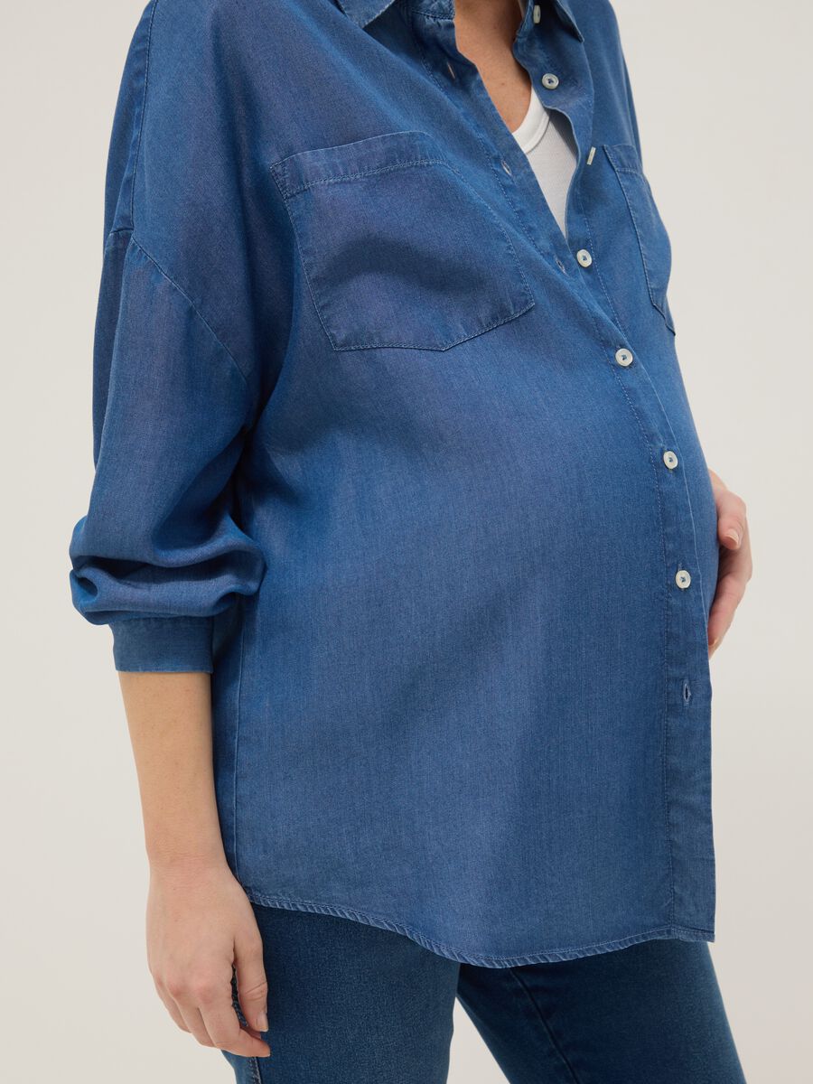 Camicia premaman blu in puro lyocell regular fit_3