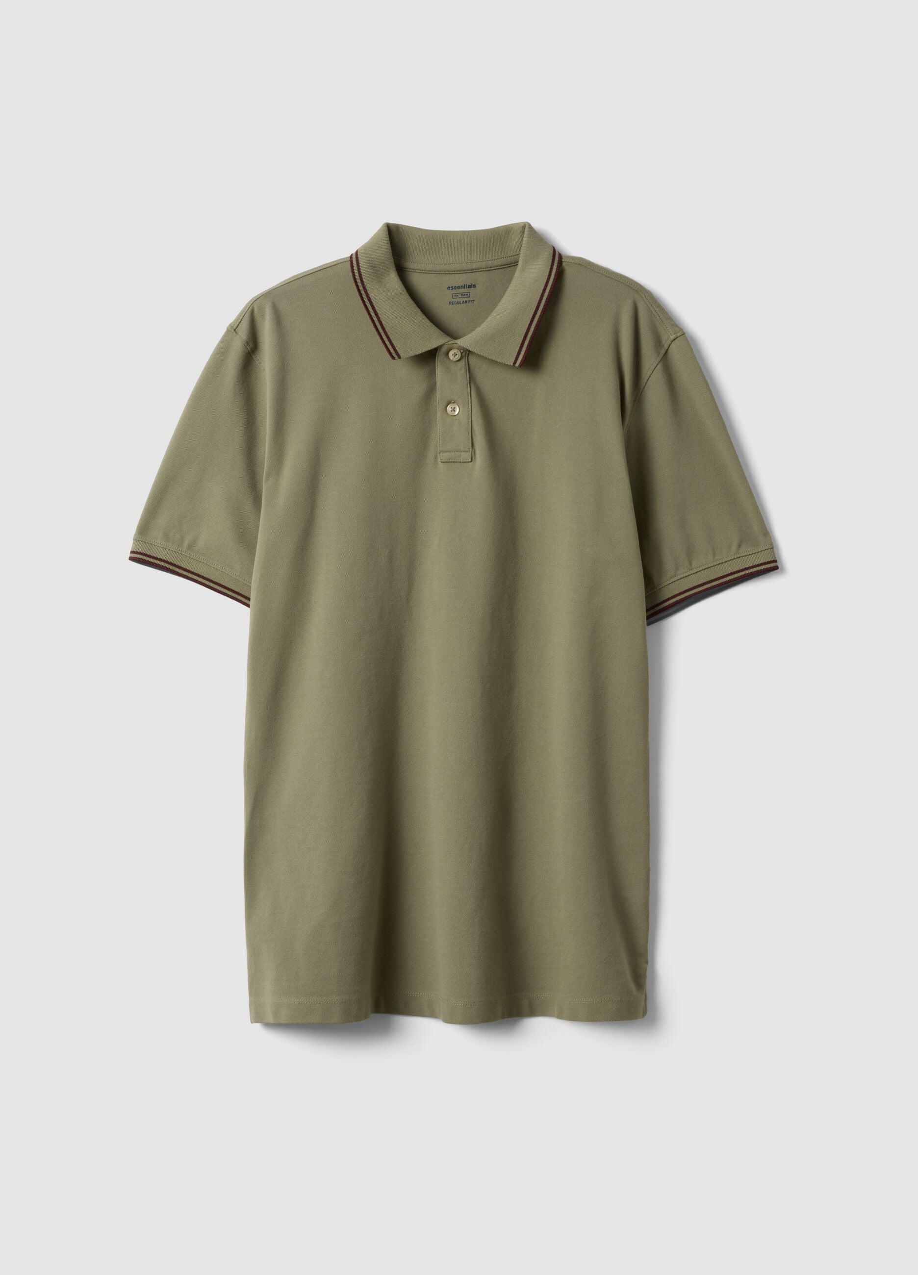 Green stretch cotton polo shirt, regular fit