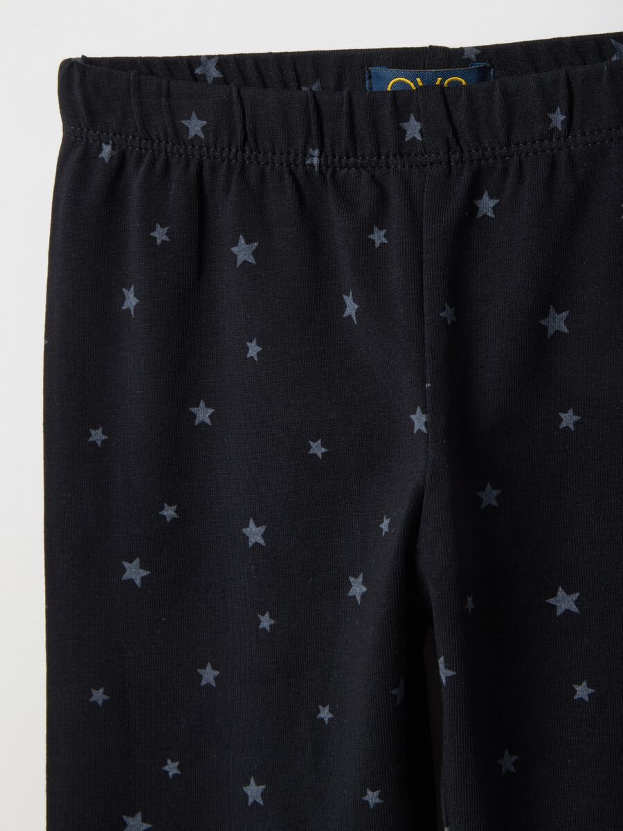 Girls' Black Stretch Cotton Skinny Fit Leggings with Stars_2