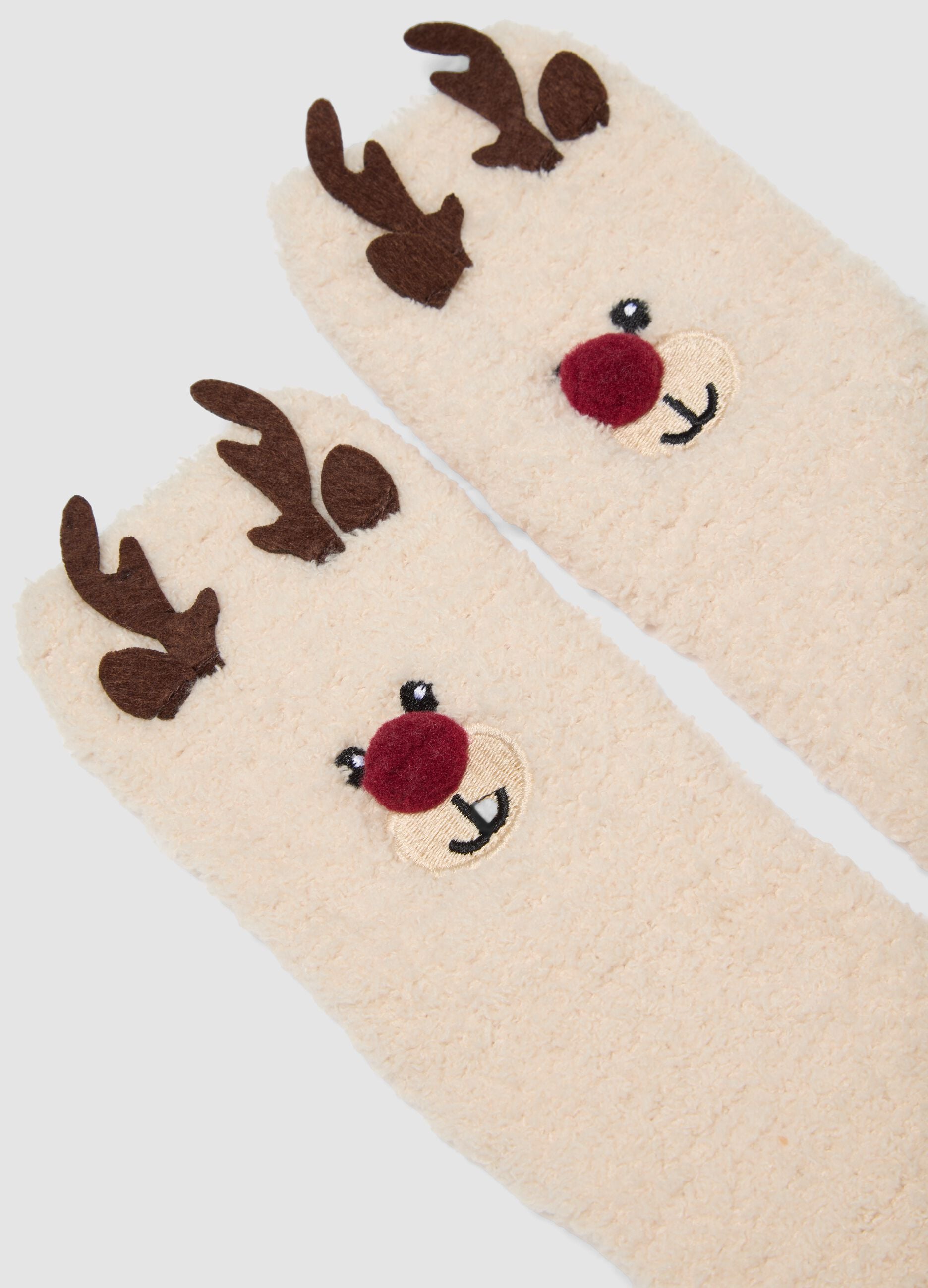 Beige stretch-fabric socks with reindeer motif