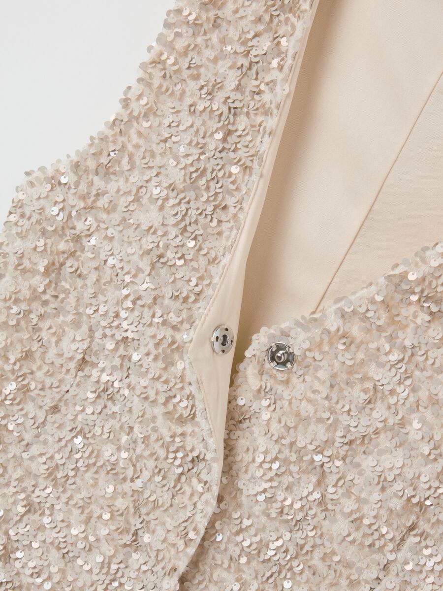 Beige regular fit waistcoat with sequins_5