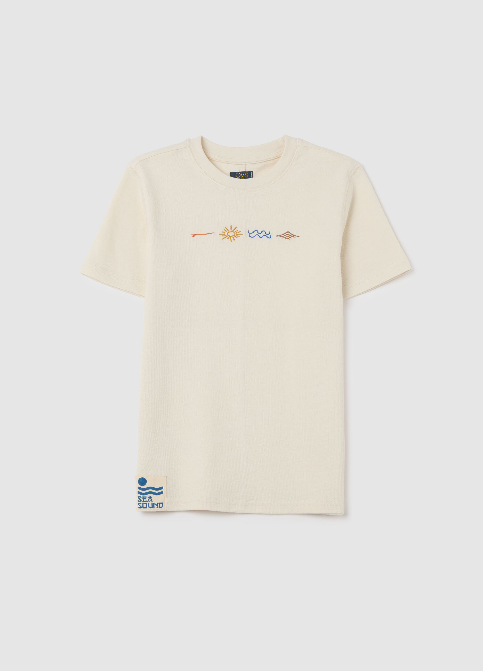 Boy's beige pure cotton regular fit T-shirt with prints