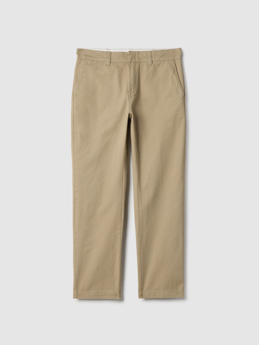 Pantaloni chino dritti in puro cotone twill beige regular fit_4