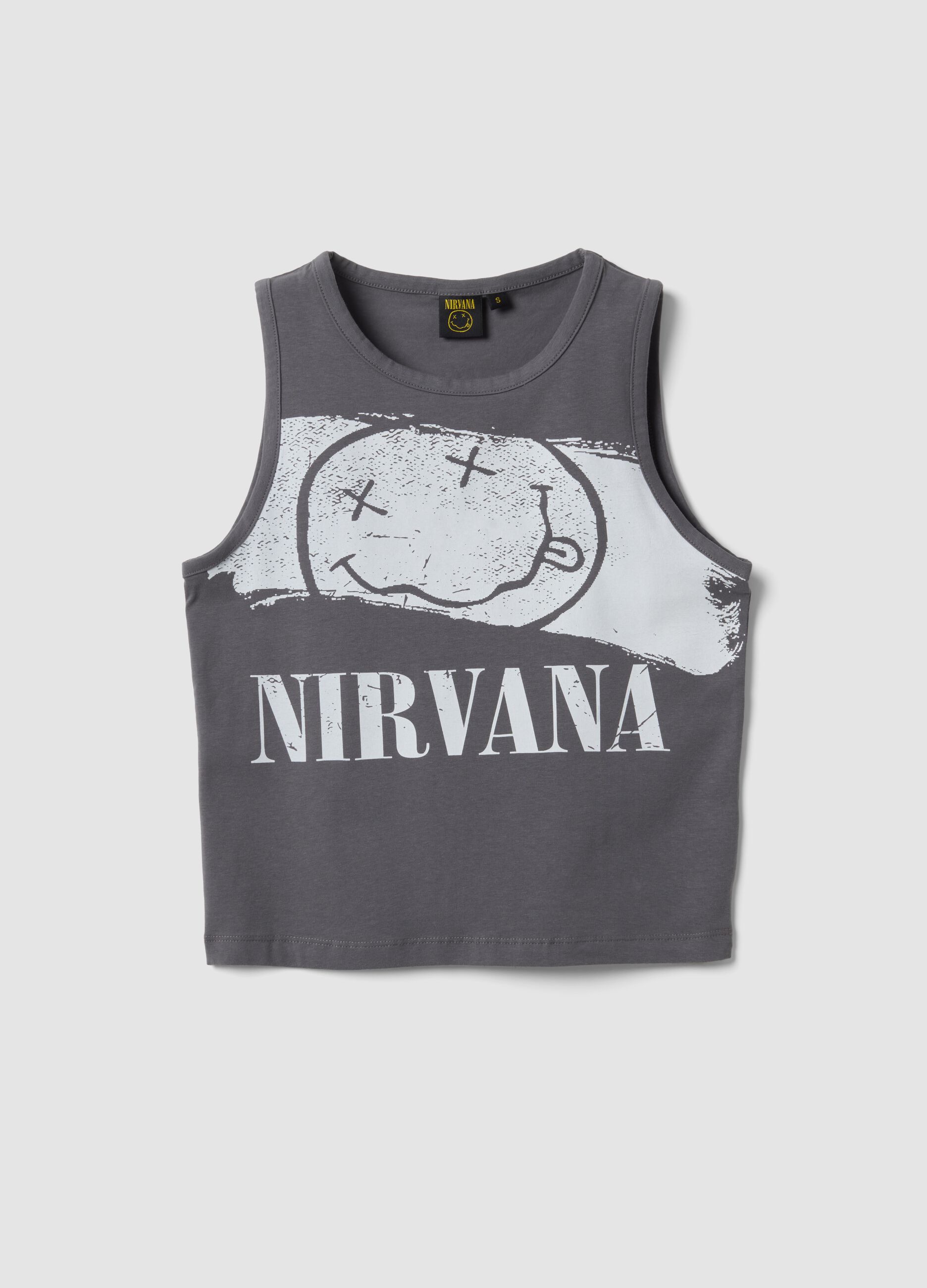 Tank top grigio in puro cotone con stampa Nirvana regular fit