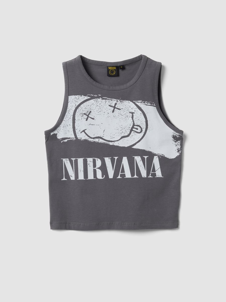 Grey pure cotton Nirvana print tank top, regular fit_4