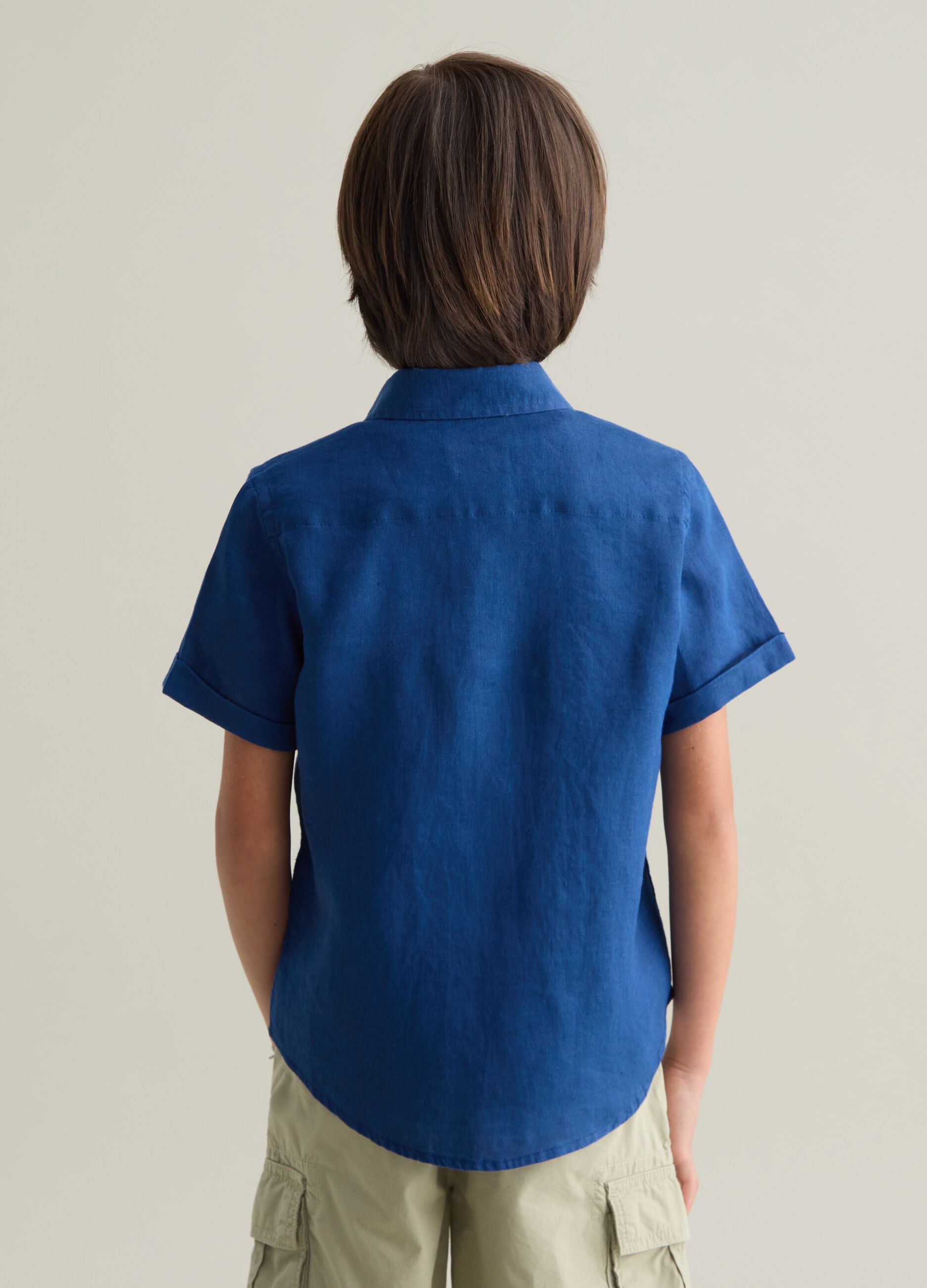 Children's blue pure linen shirt with oversized fit