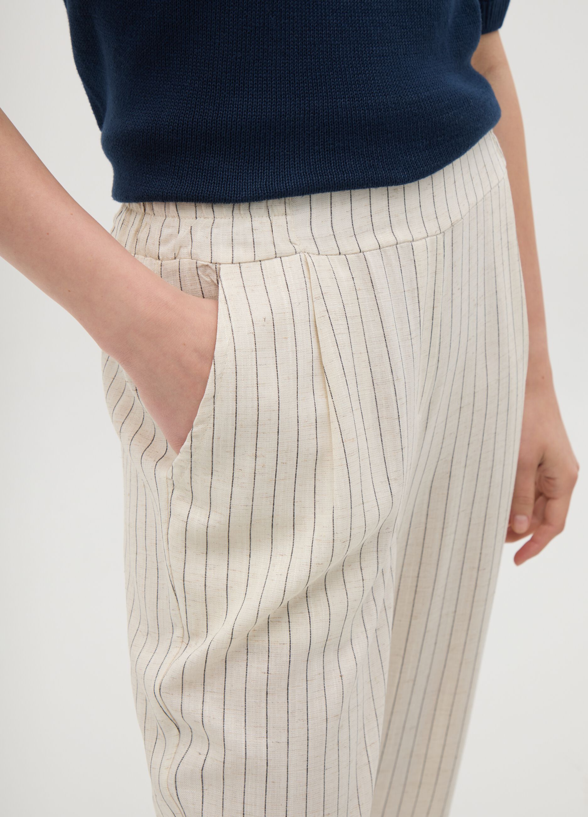 Women's white linen blend trousers regular fit
