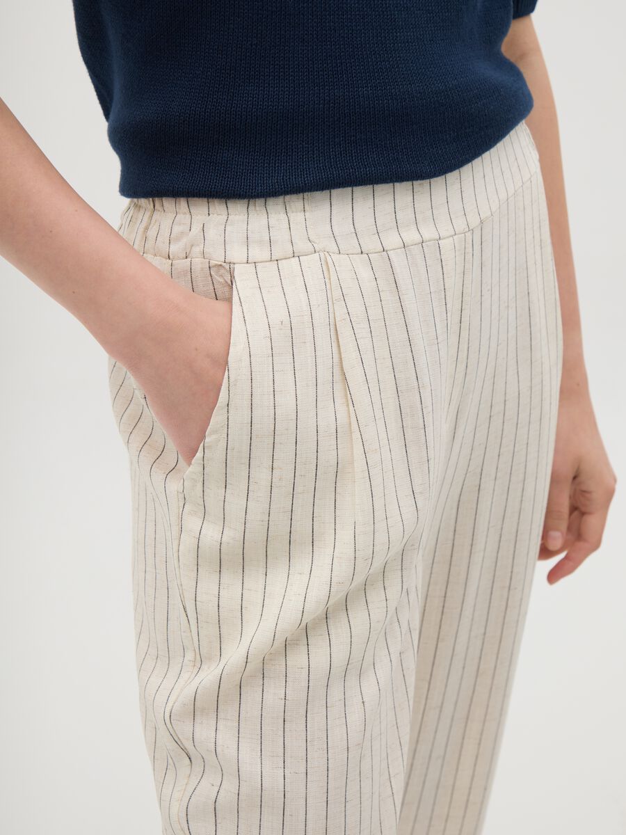 Women's white linen blend trousers regular fit_2