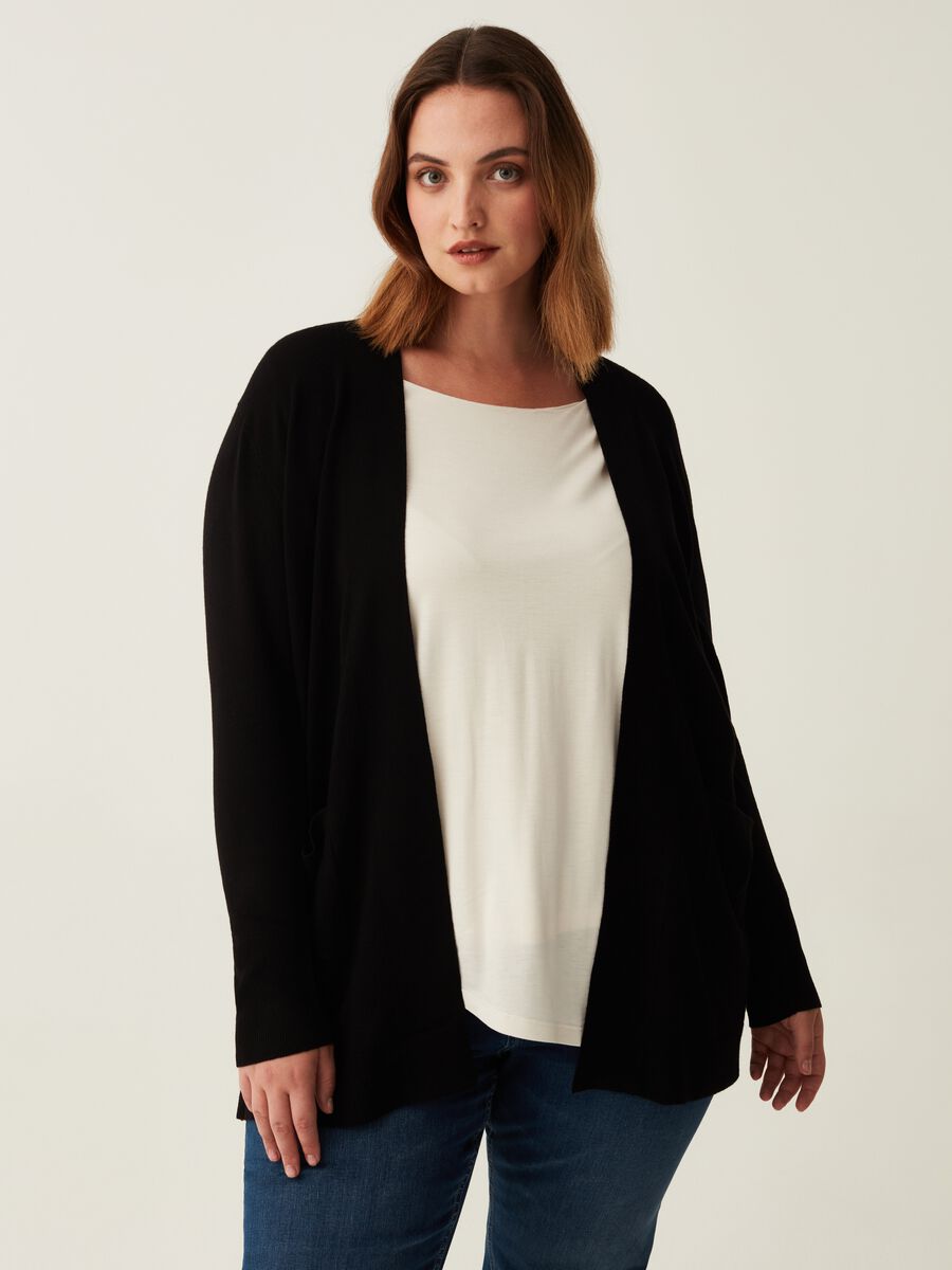 Cardigan aperto con tasche Curvy_0