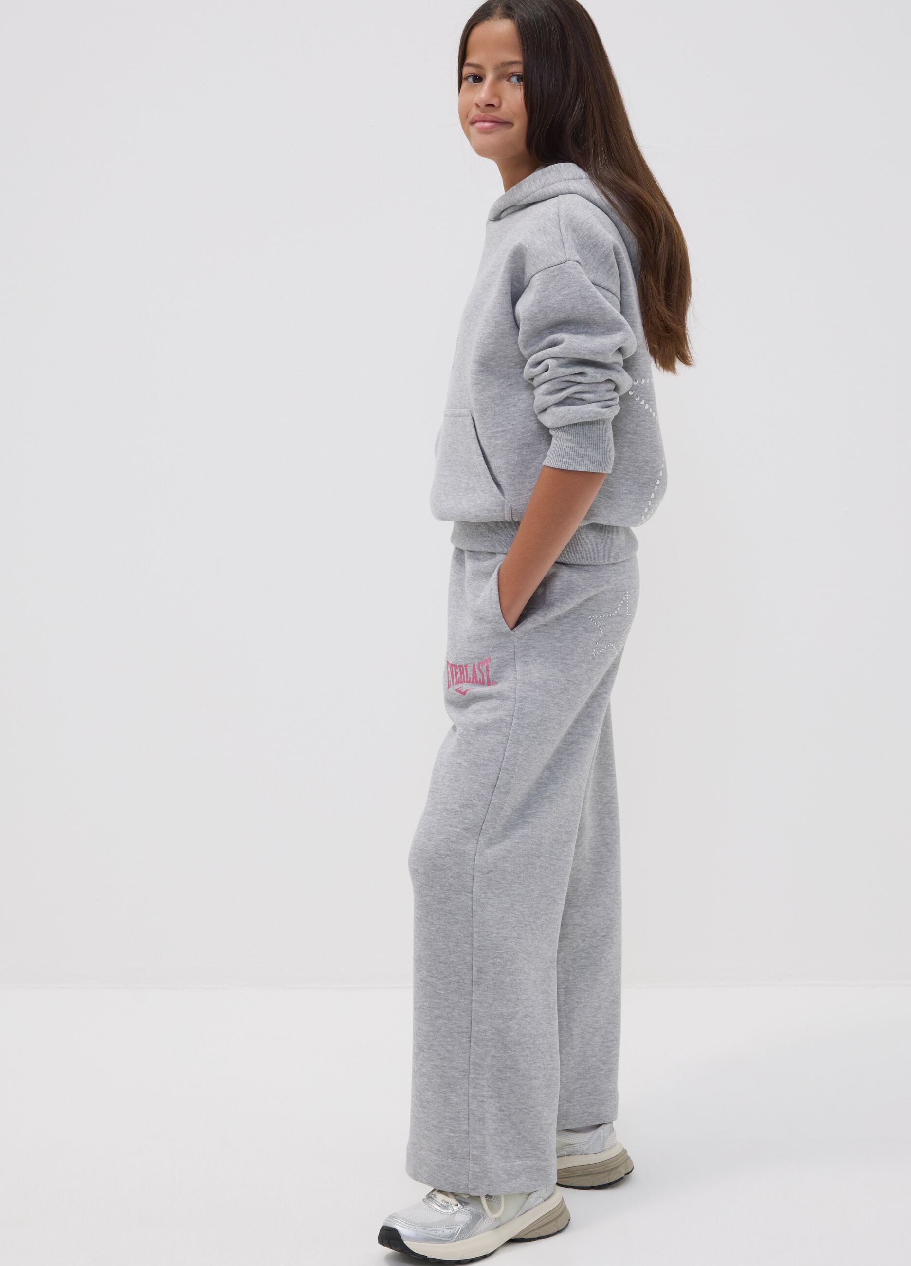 Girls&rsquo; grey cotton-blend regular-fit joggers