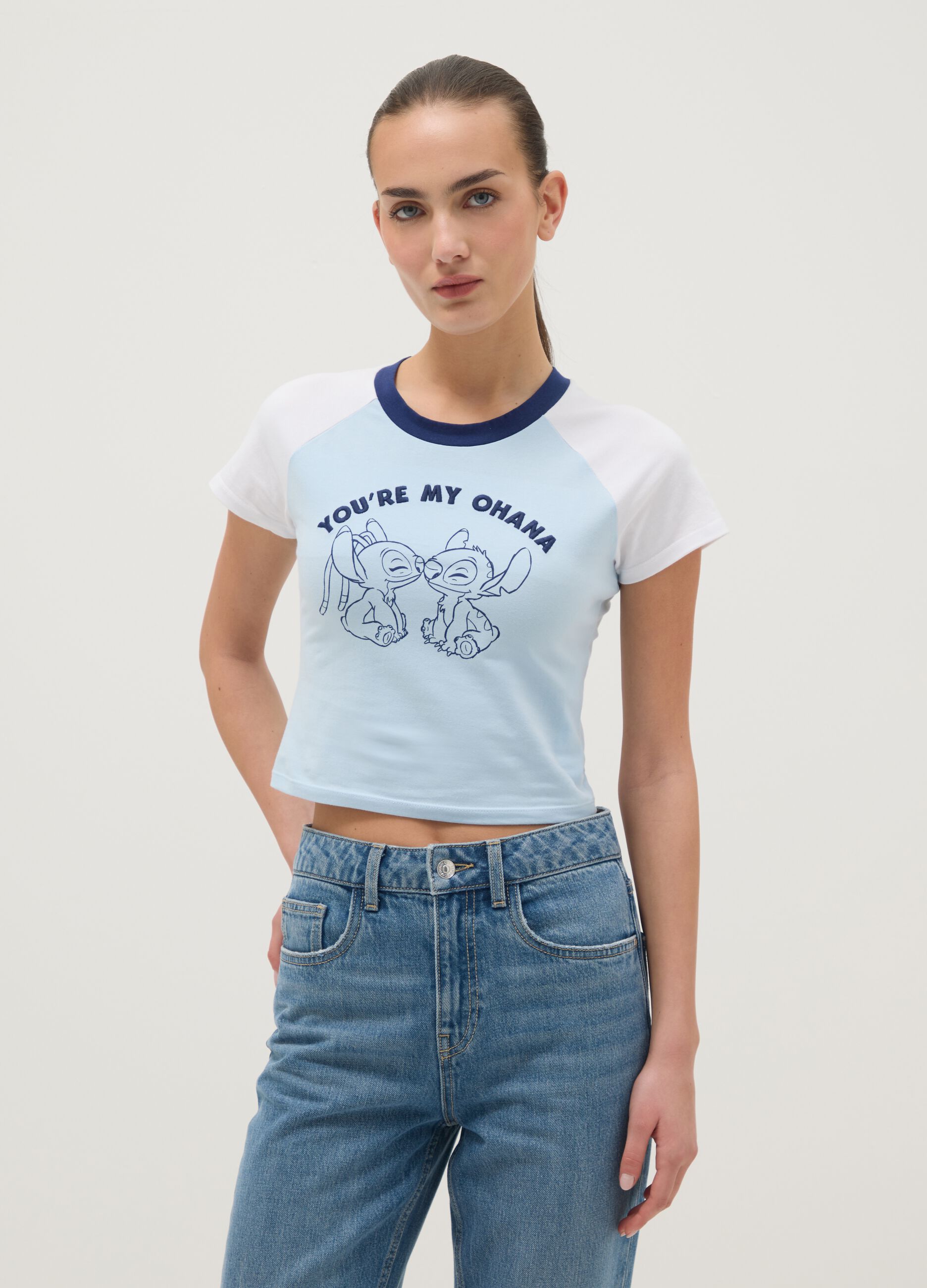 Multicoloured regular fit cotton blend t-shirt with Lilo & Stitch print